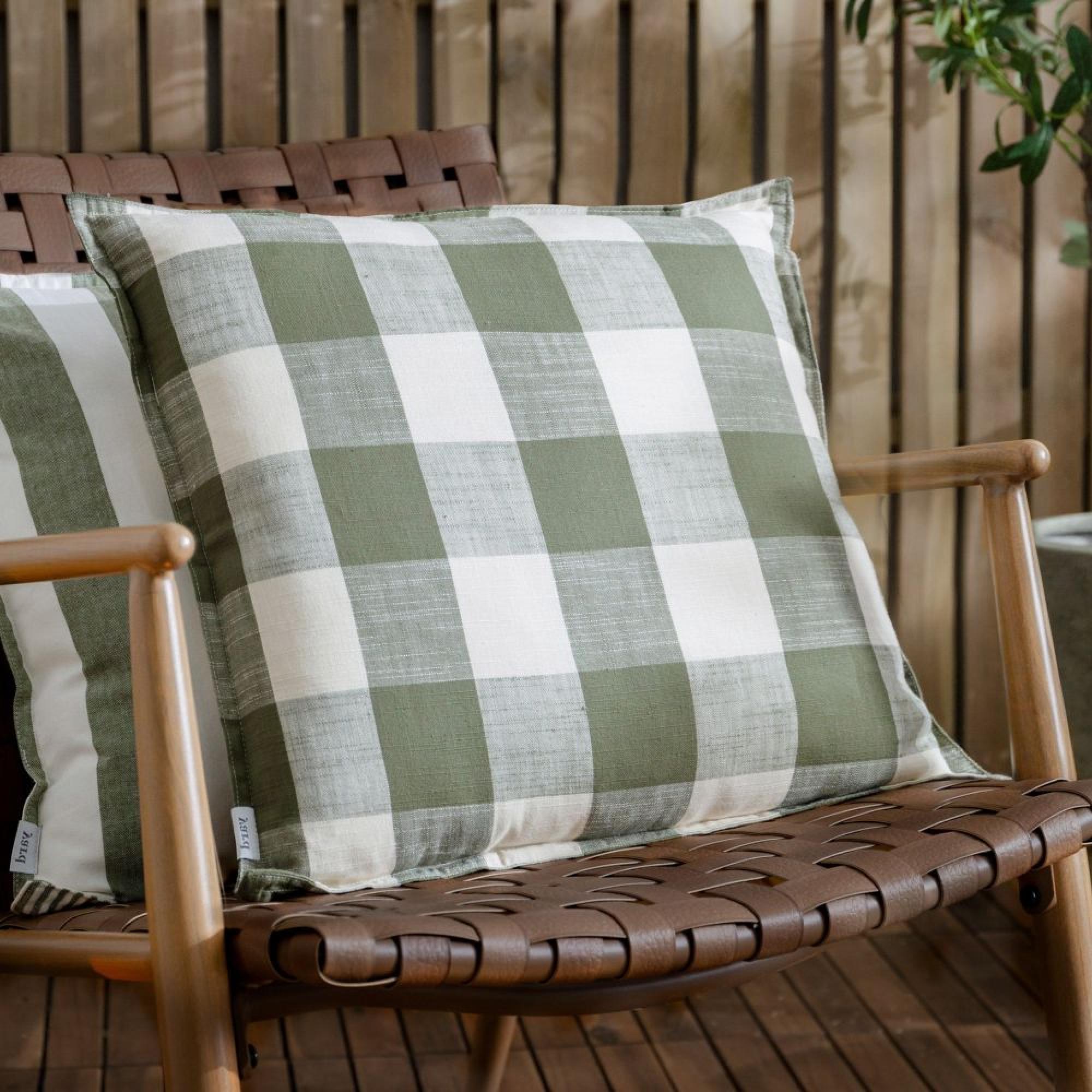 Yard Chesil Moss Green Check Outdoor Cushion