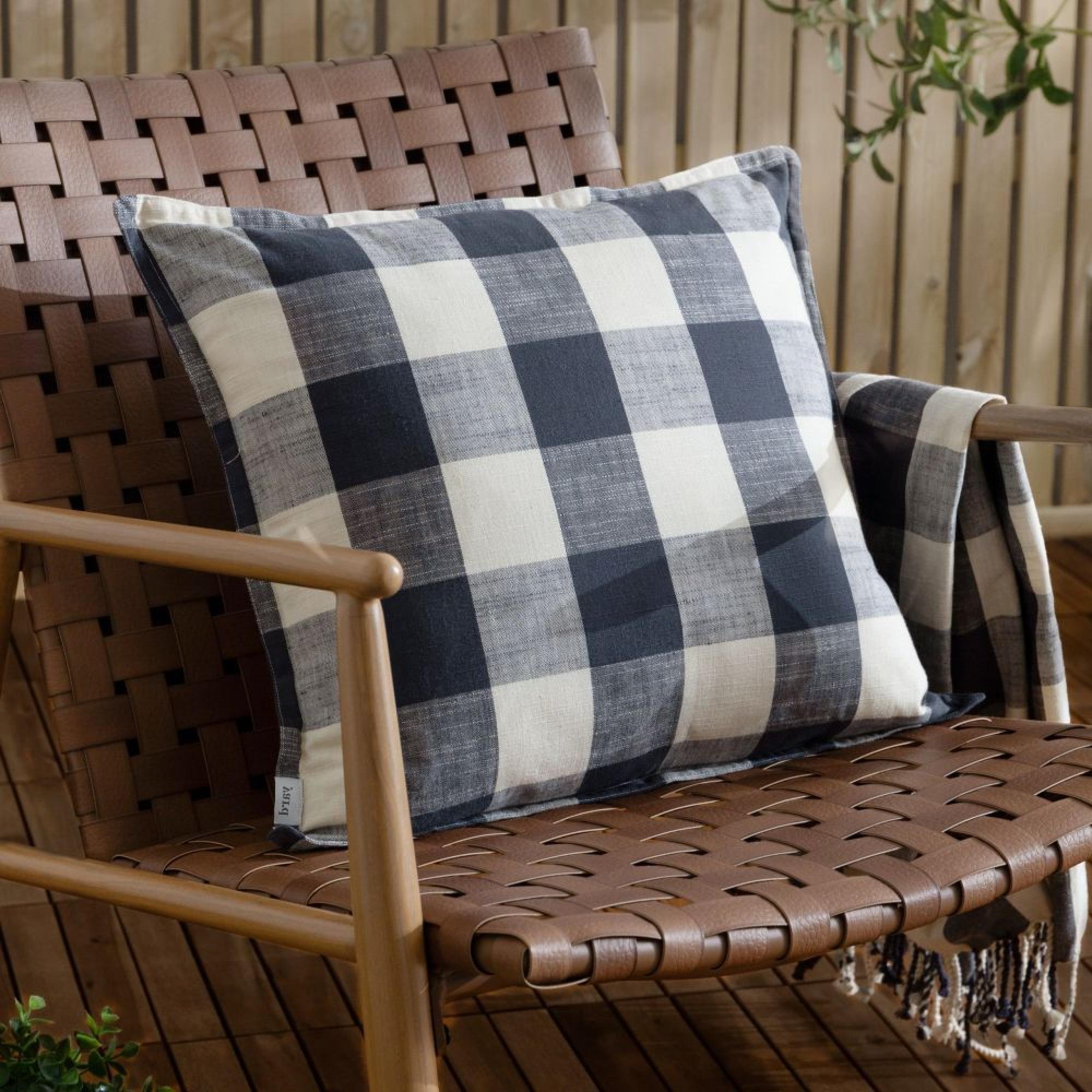 Yard Chesil Navy Blue Check Outdoor Cushion