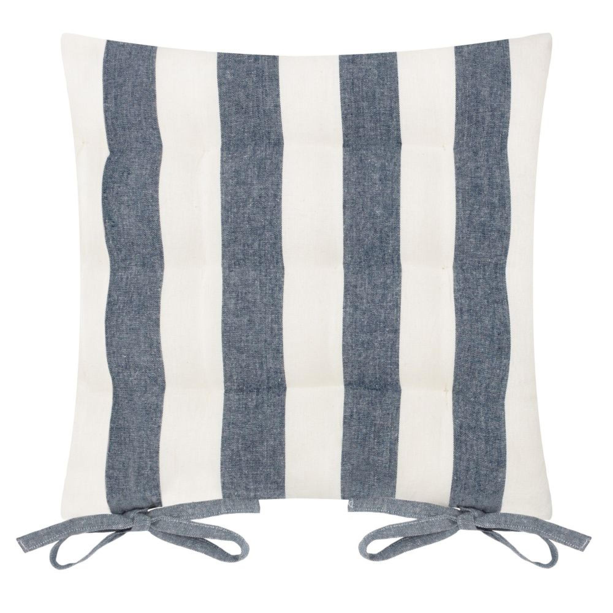Yard Hayle Navy Blue Striped Cotton Seat Pad Cushion - Set of 2