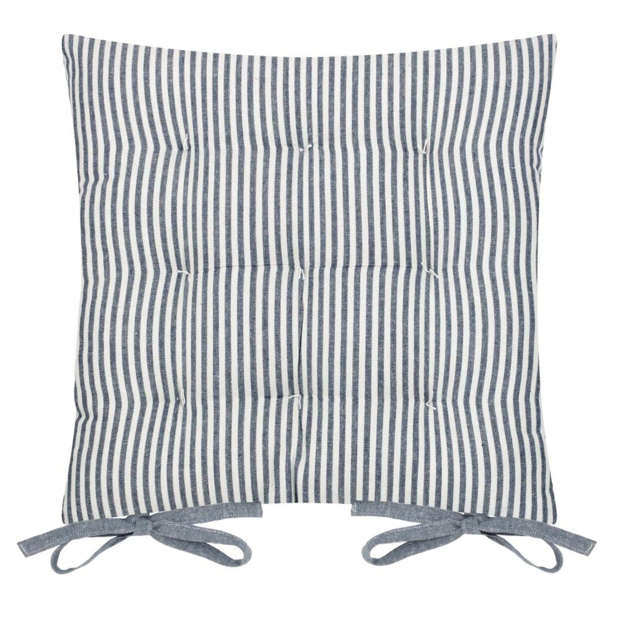 Yard Hayle Navy Blue Striped Cotton Seat Pad Cushion - Set of 2