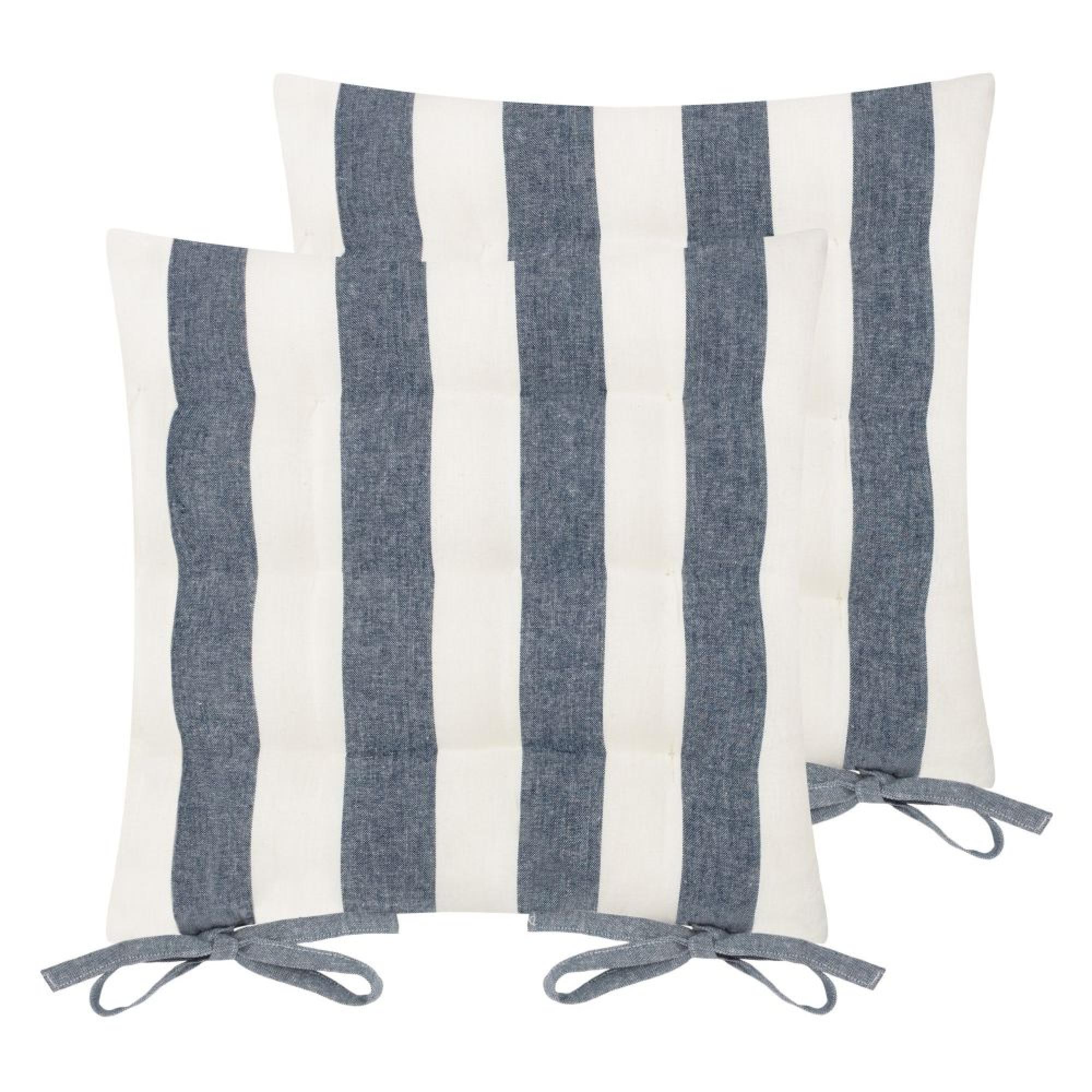 Yard Hayle Navy Blue Striped Cotton Seat Pad Cushion - Set of 2