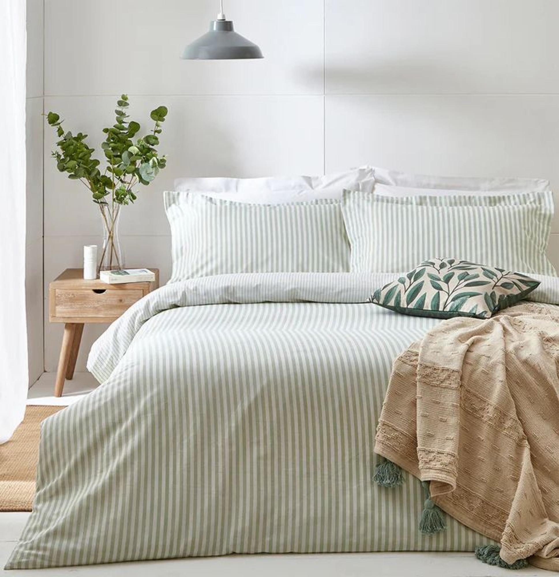 Yard Hebden Eucalyptus Melange Stripe Cotton Duvet Cover Set