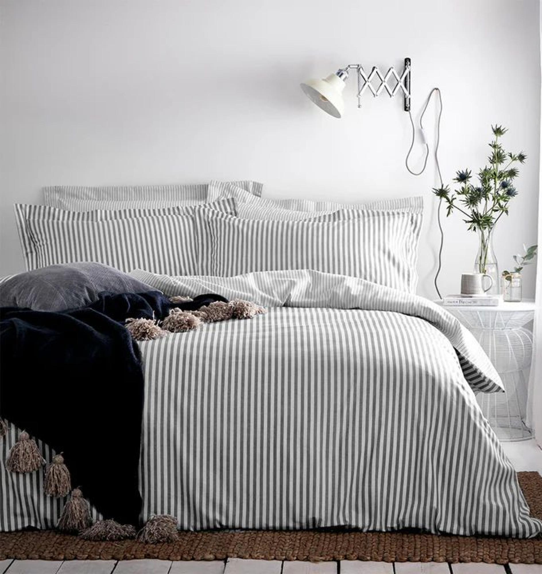 Yard Hebden Grey Melange Stripe Cotton Duvet Cover Set