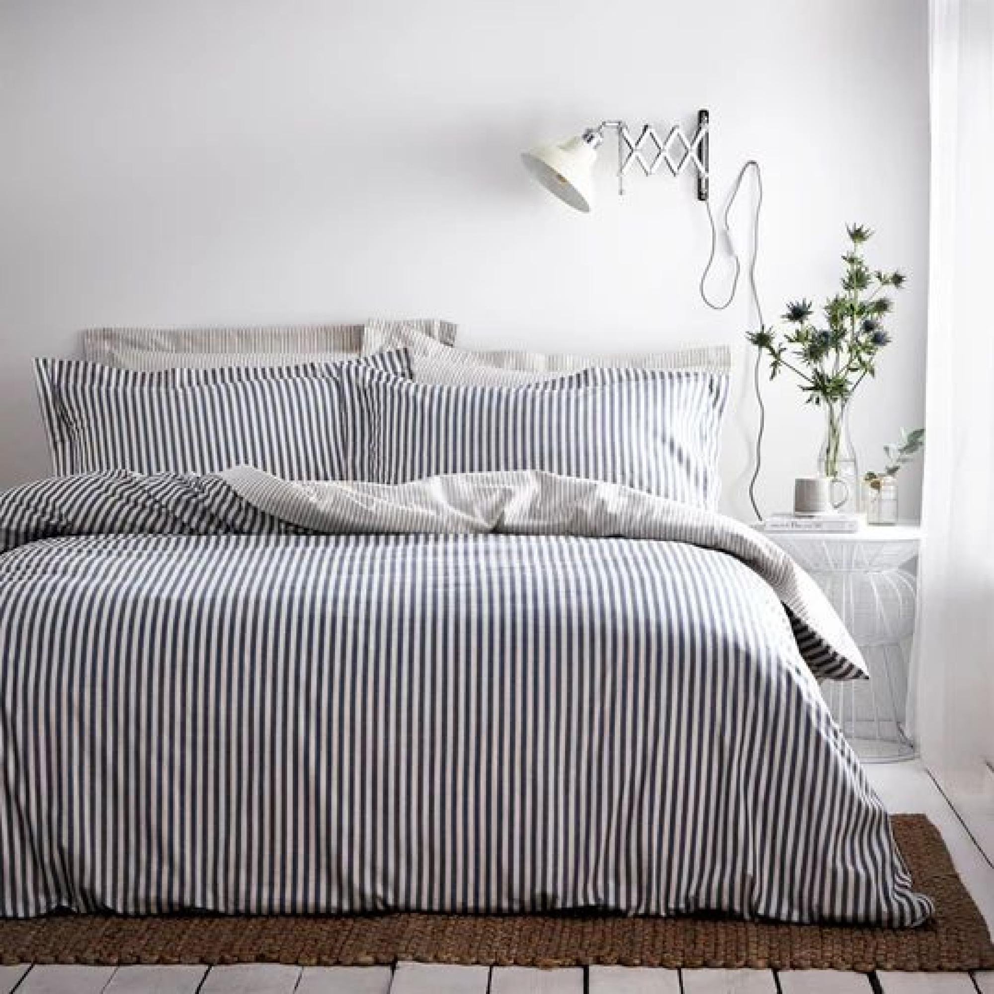 Yard Hebden Navy and Grey Melange Stripe Cotton Duvet Cover Set
