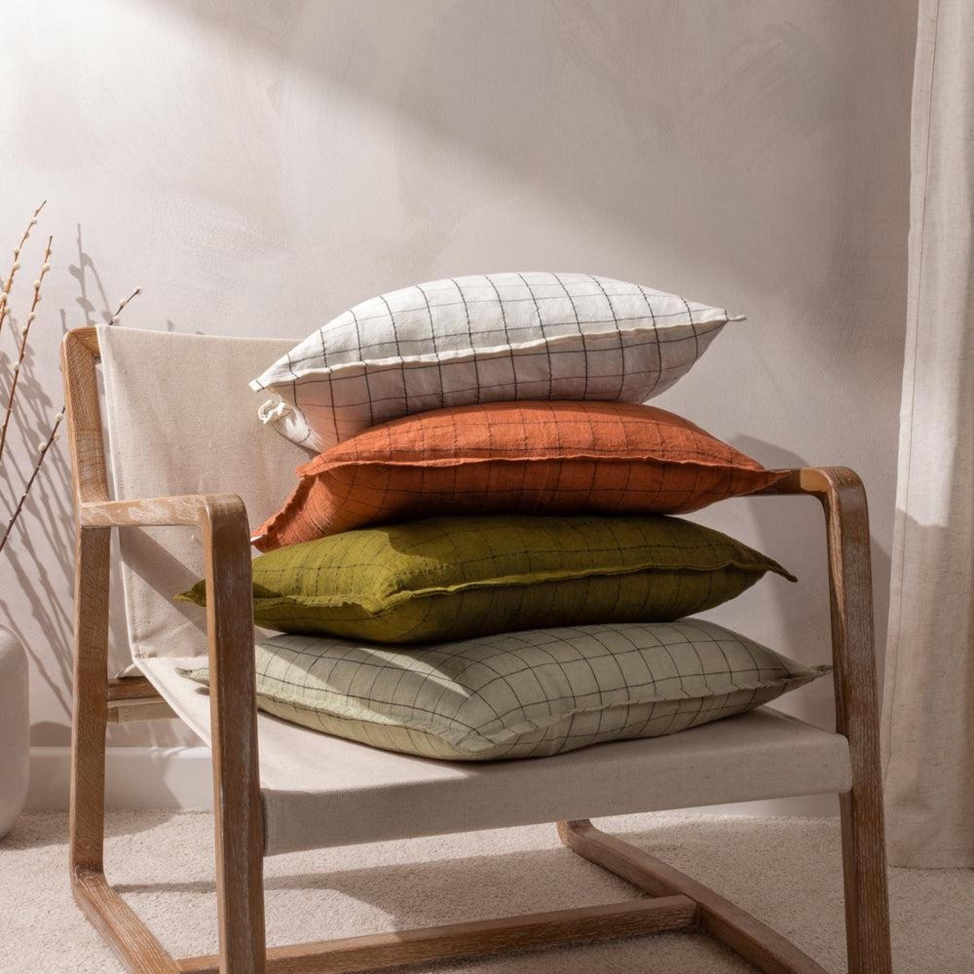 Yard Linen Brick Grid Check Cushion