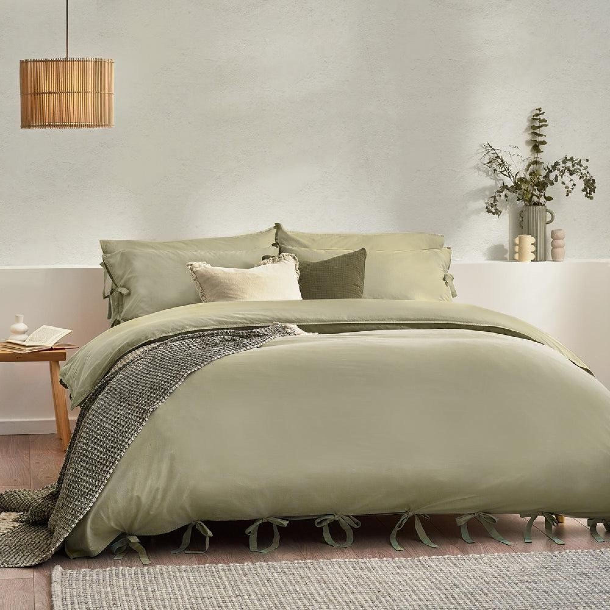 Yard Mallow Soft Sage Bow Tie Duvet Cover Set