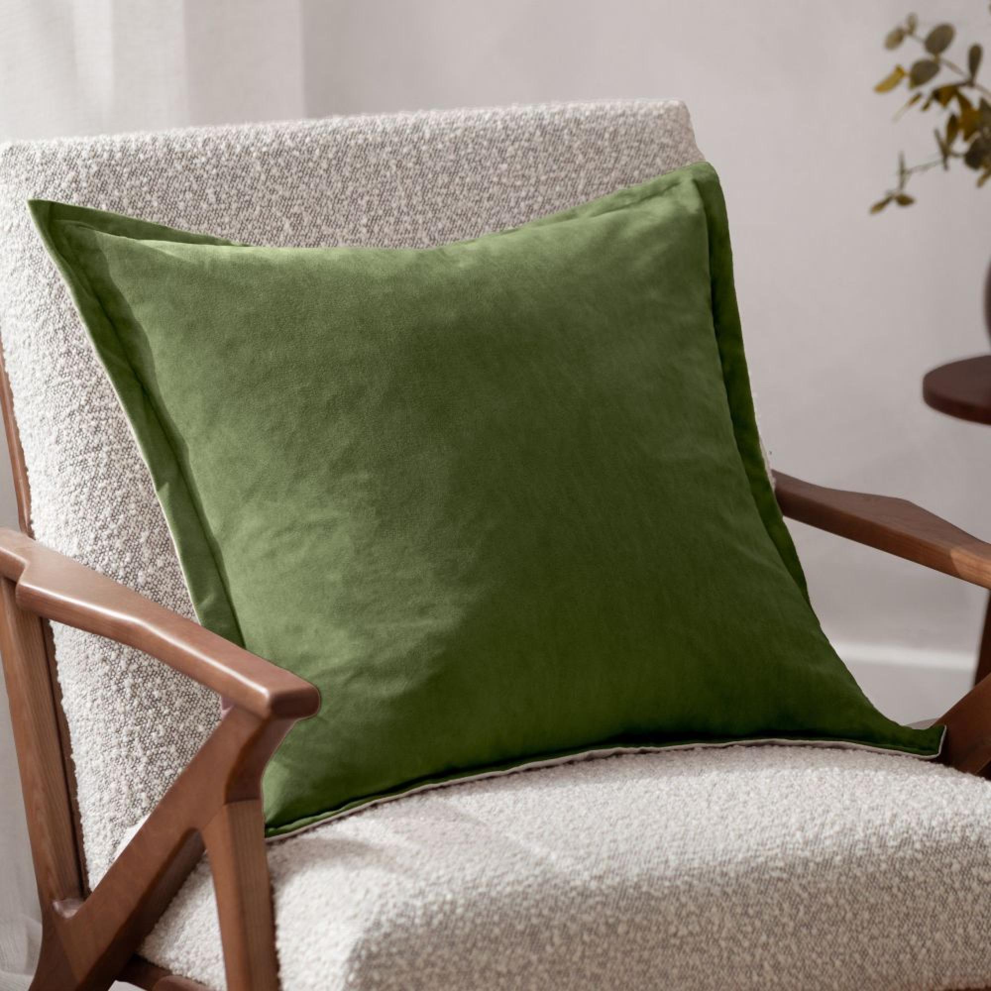 Yard Merton Olive Oil Green Velvet Square Cushion