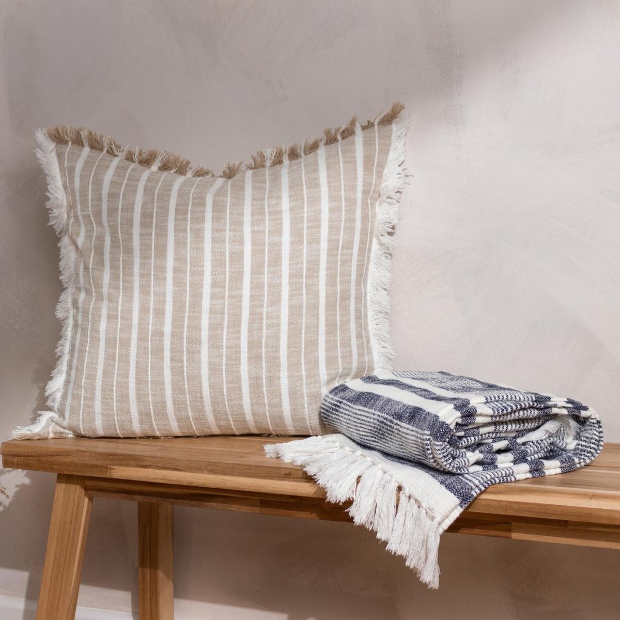 Yard Neela Natural and Navy Stripe Fringed Throws