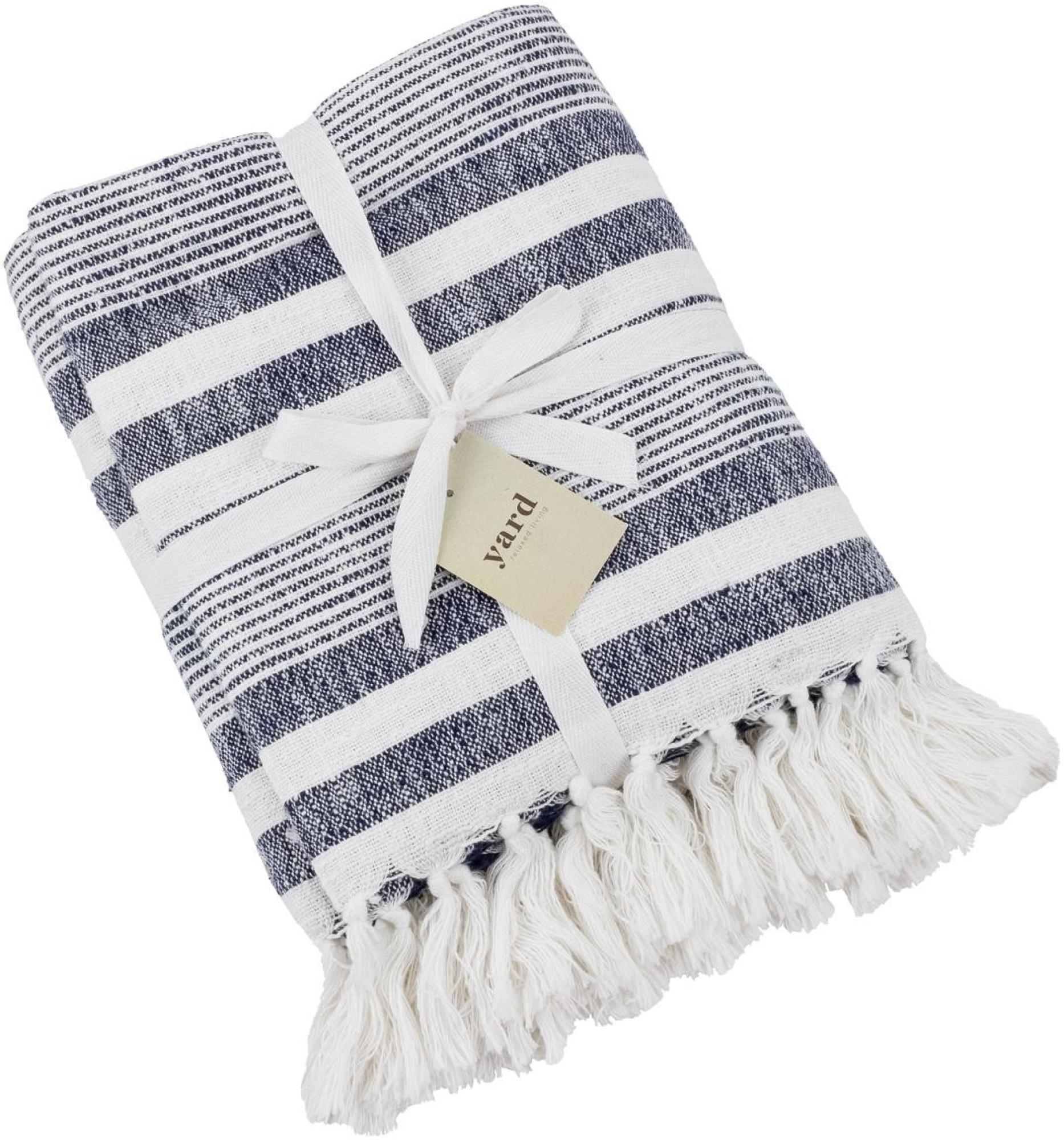 Yard Neela Natural and Navy Stripe Fringed Throws
