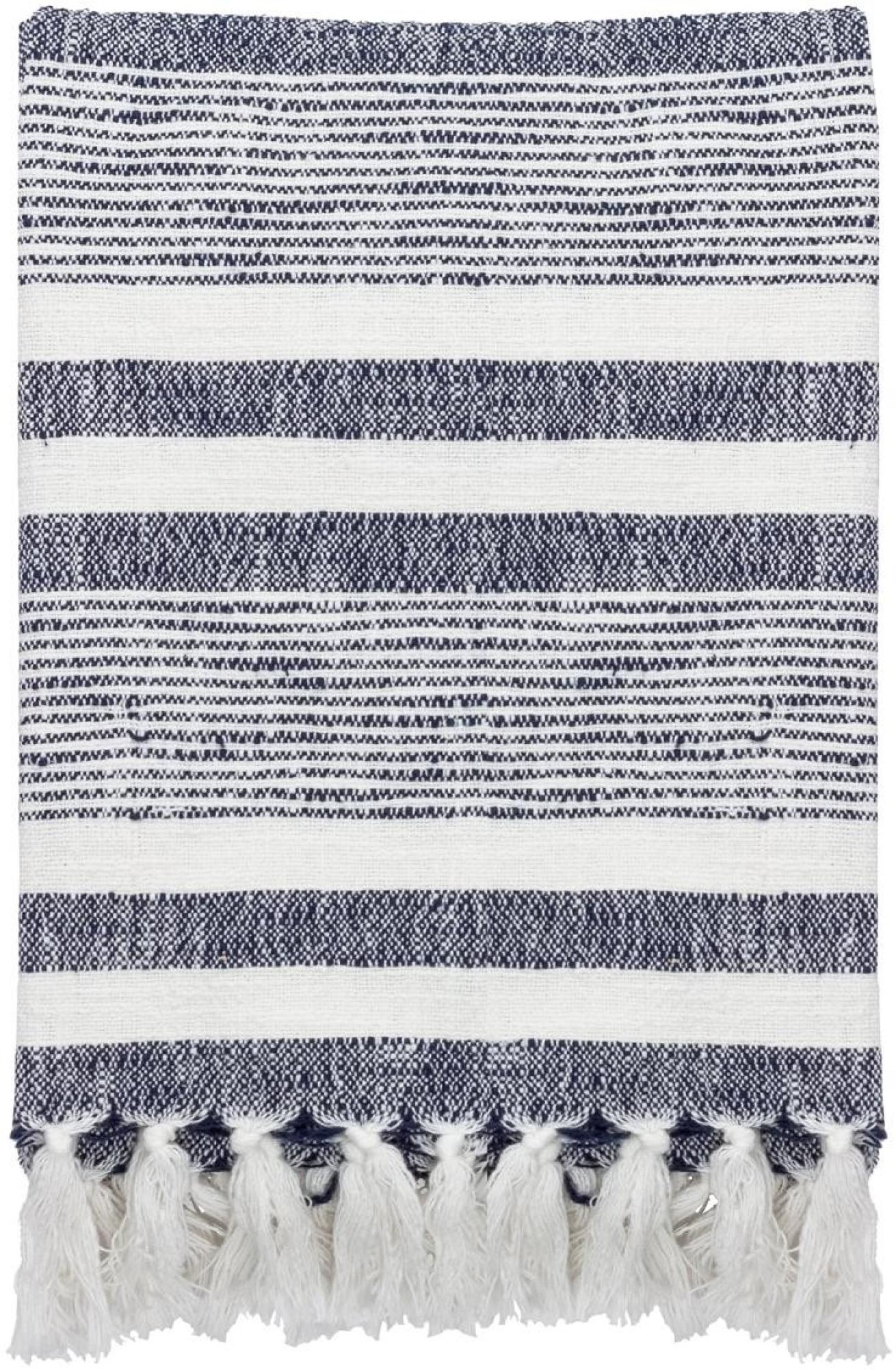 Yard Neela Natural and Navy Stripe Fringed Throws