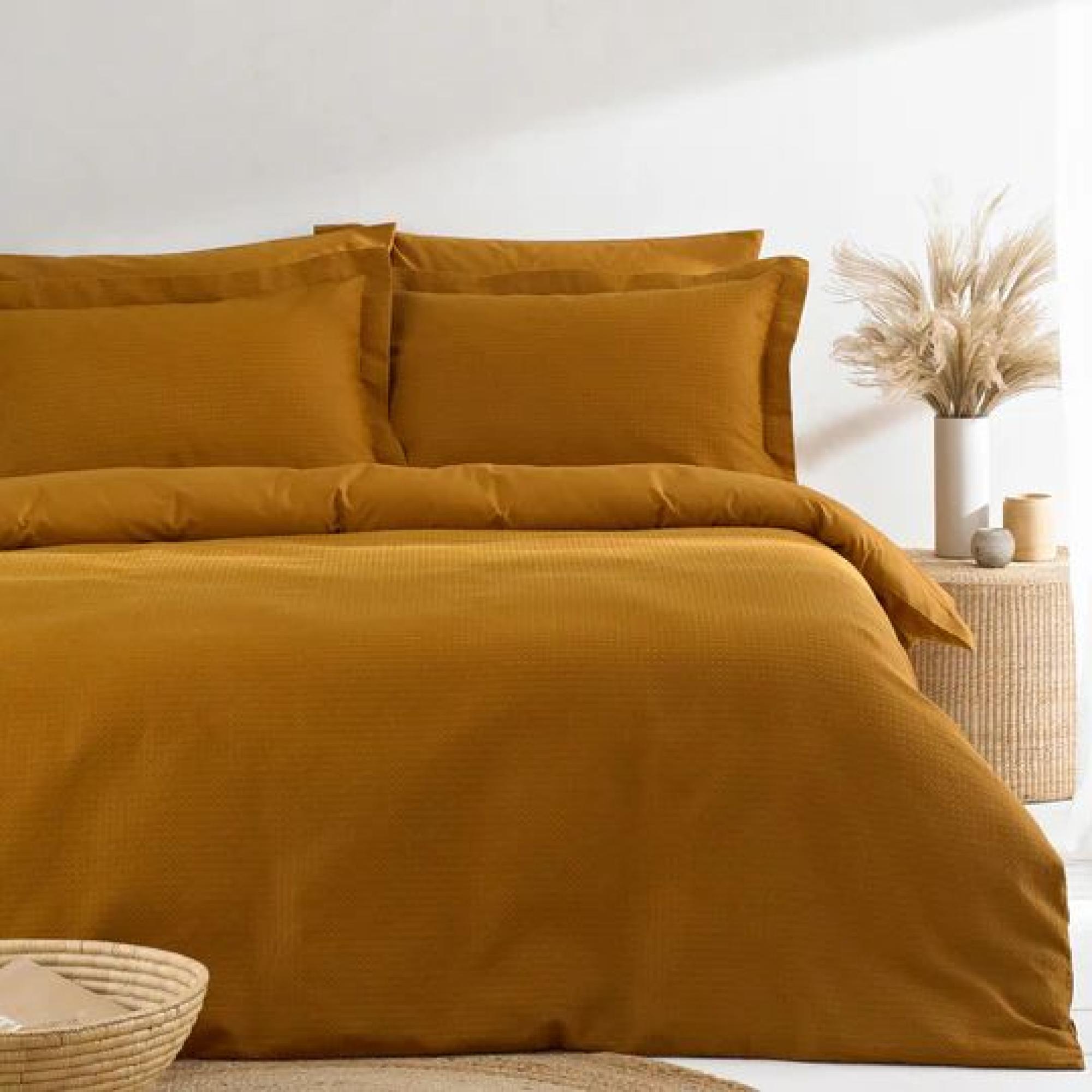 Yard Waffle Ginger Textured Cotton Duvet Cover Set