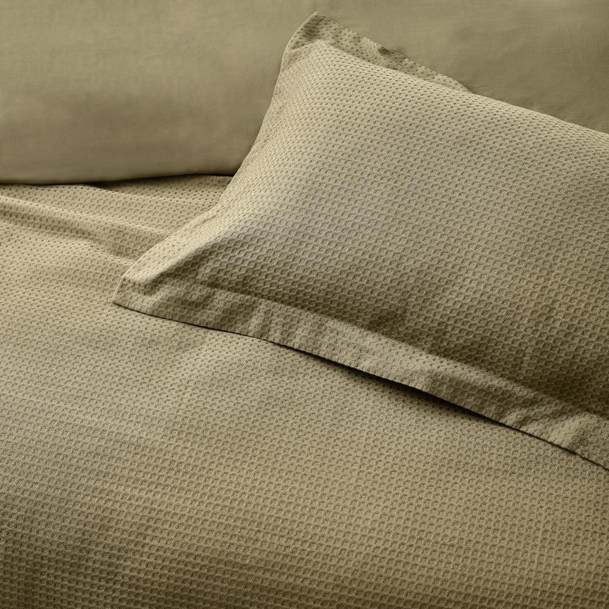 Yard Waffle Olive Textured Cotton Duvet Cover Set
