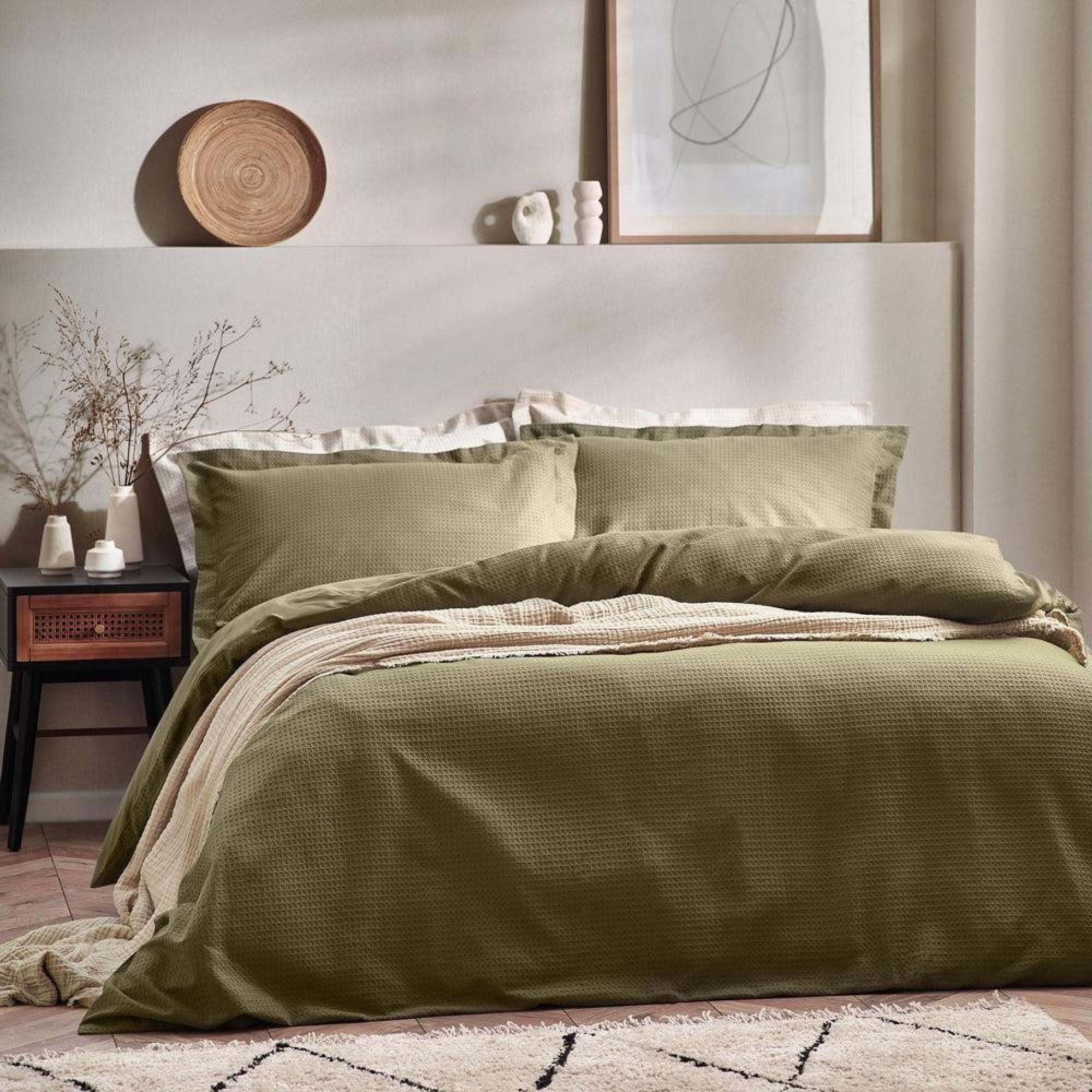 Yard Waffle Olive Textured Cotton Duvet Cover Set