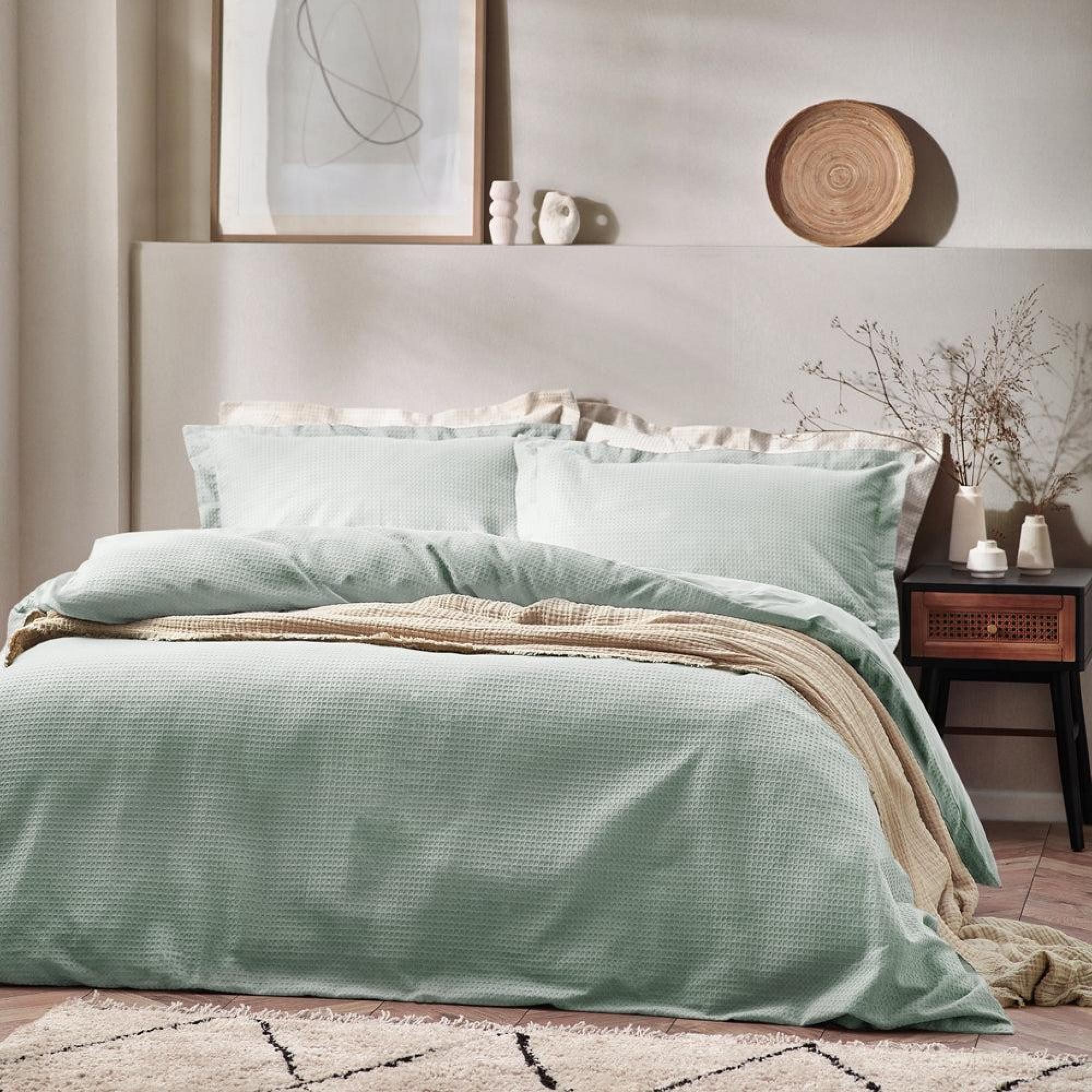 Yard Waffle Seafoam Textured Cotton Duvet Cover Set
