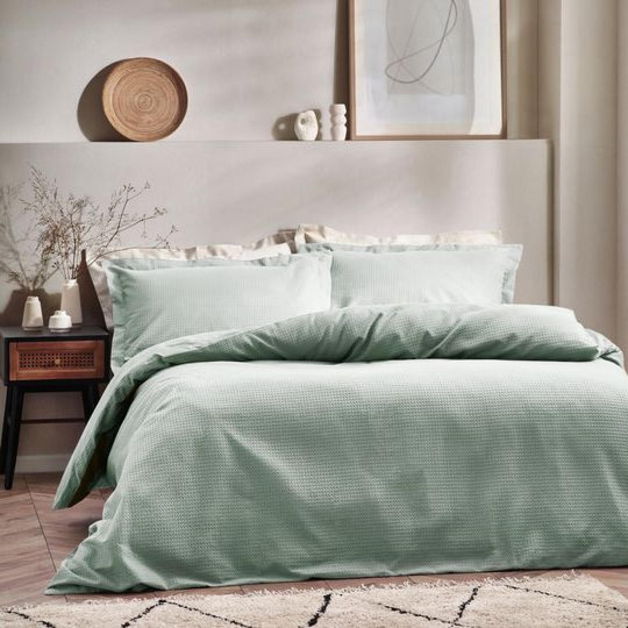 Yard Waffle Seafoam Textured Cotton Duvet Cover Set