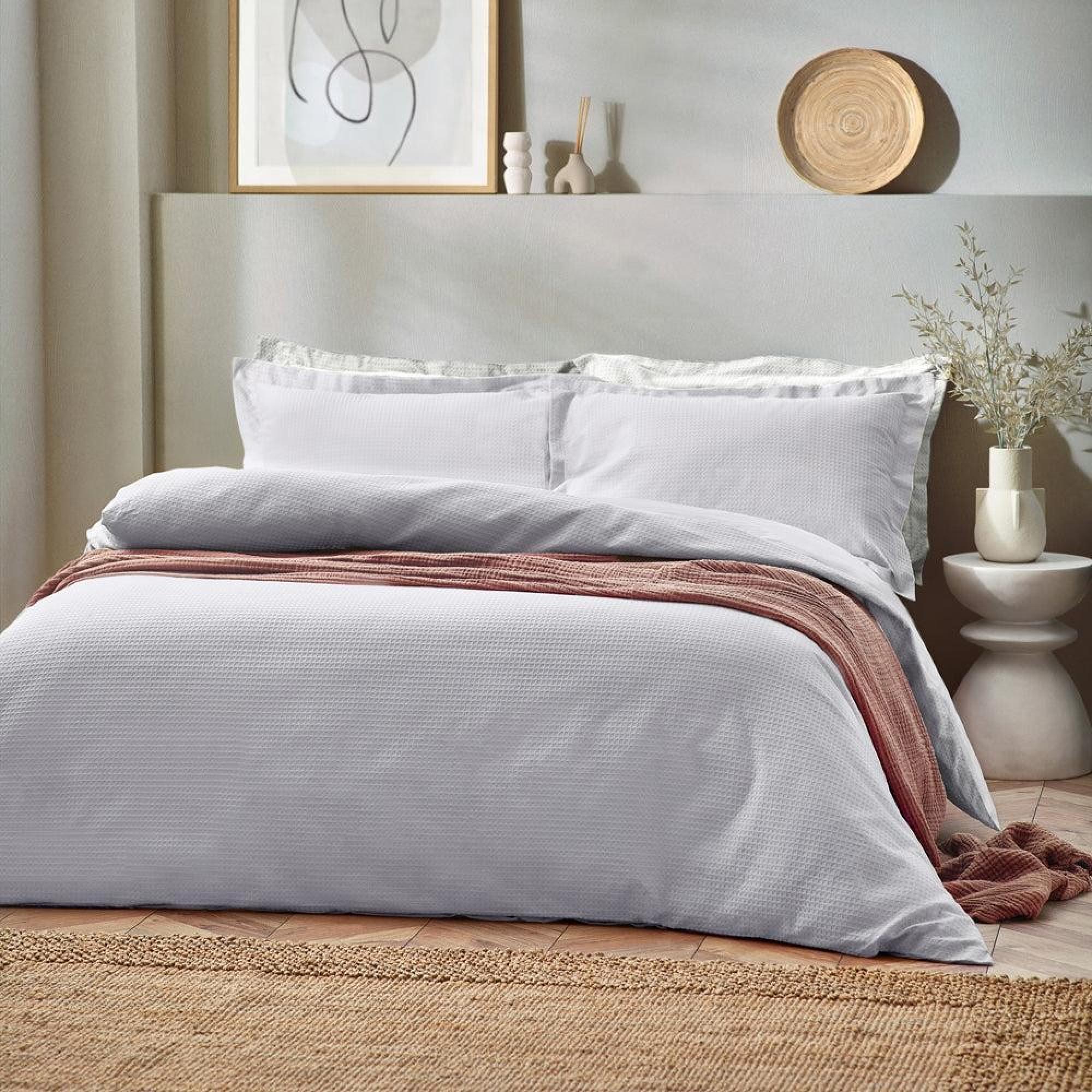 Yard Waffle Silver Textured Cotton Duvet Cover Set