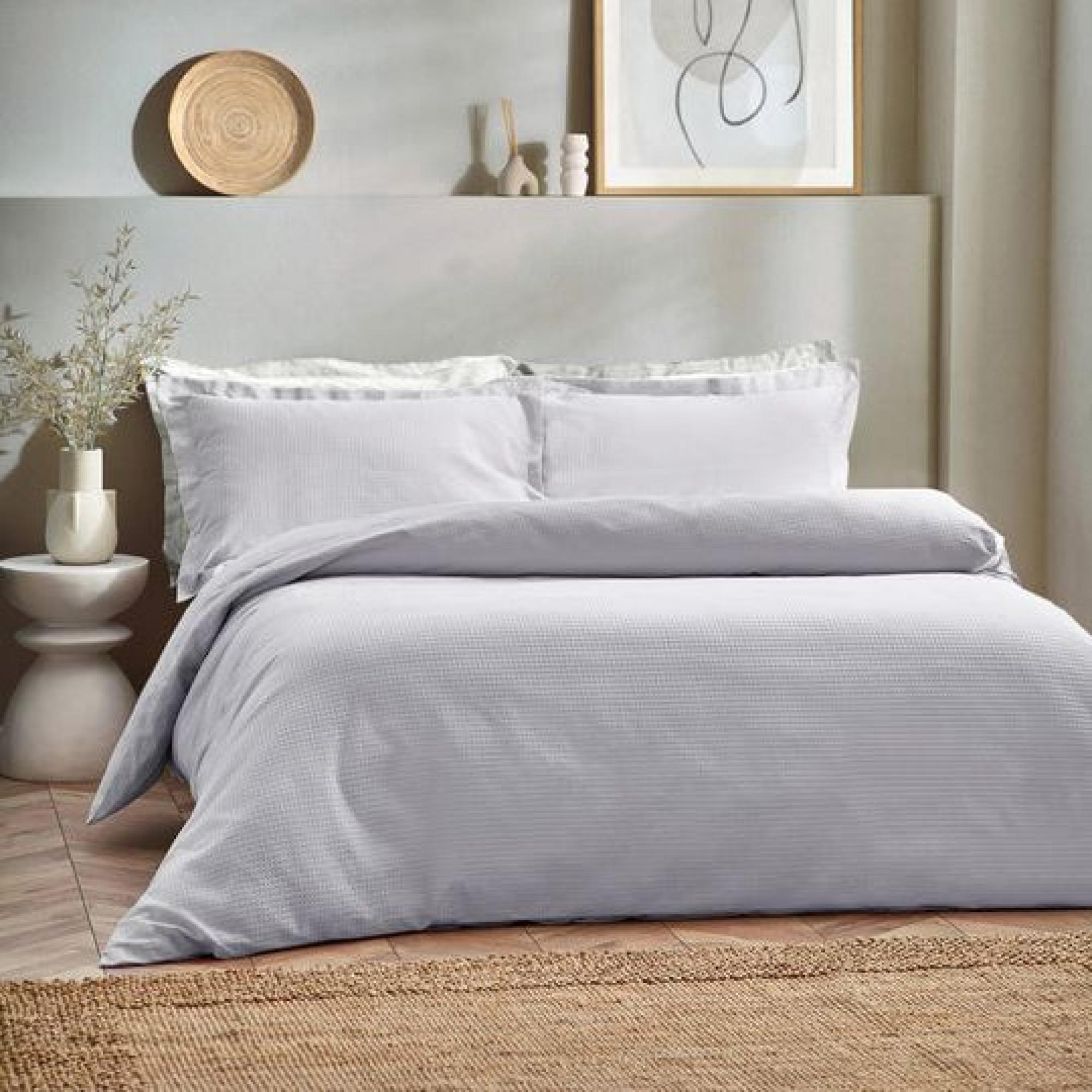Yard Waffle Silver Textured Cotton Duvet Cover Set