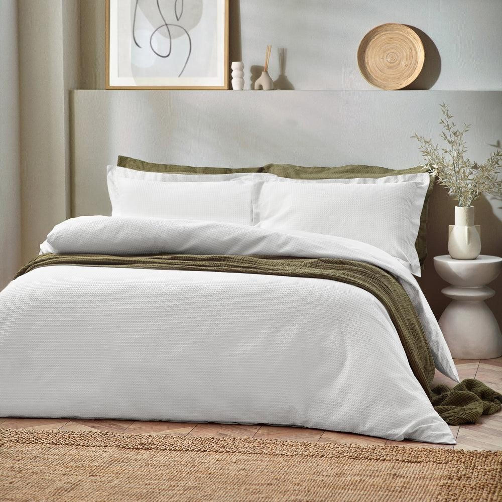 Yard Waffle White Textured Cotton Duvet Cover Set