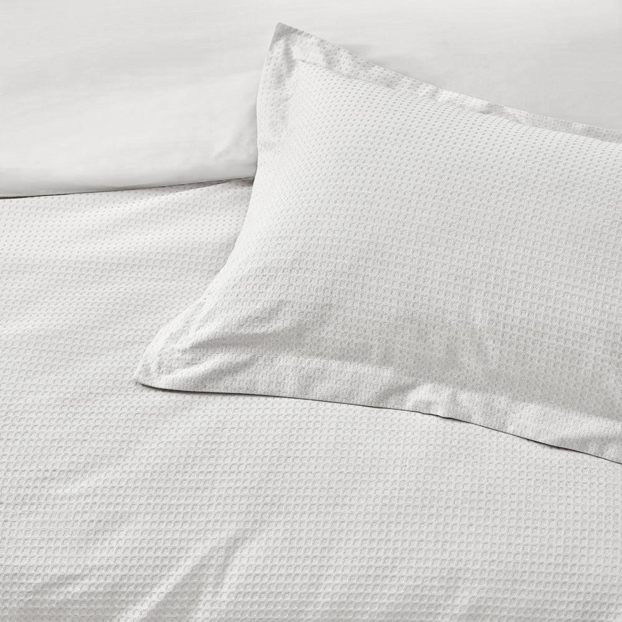 Yard Waffle White Textured Cotton Duvet Cover Set