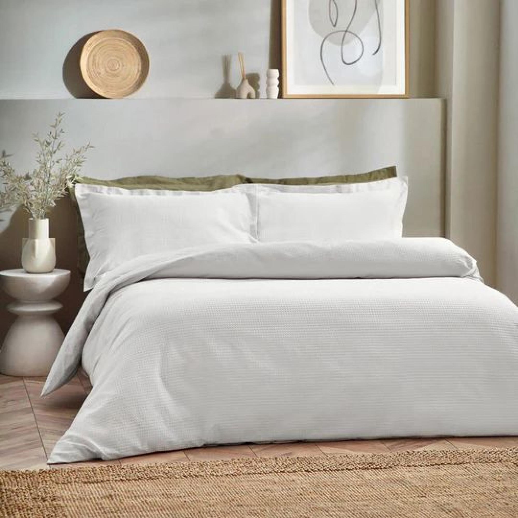 Yard Waffle White Textured Cotton Duvet Cover Set