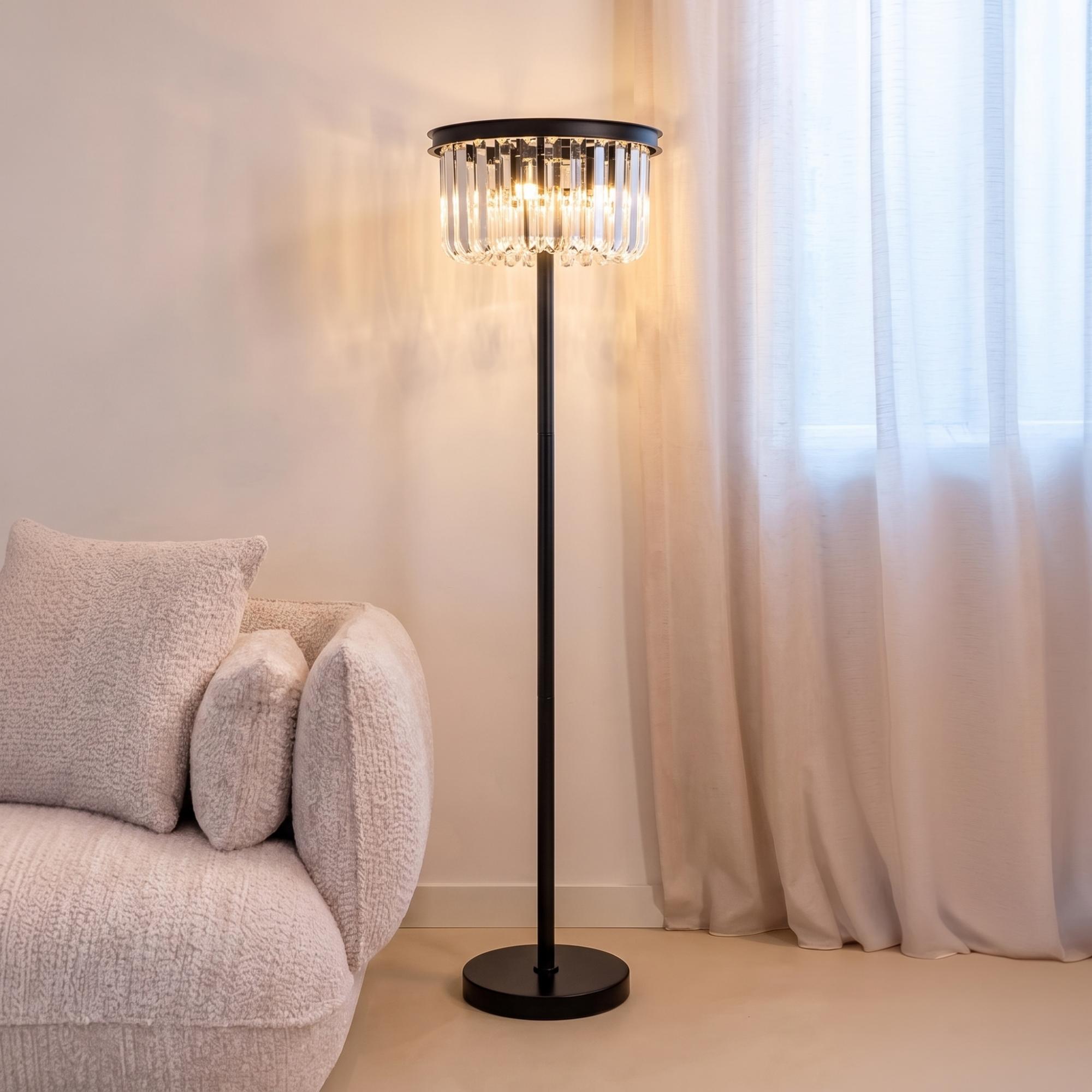 Dagmar Glass and Black Metal Floor Lamp