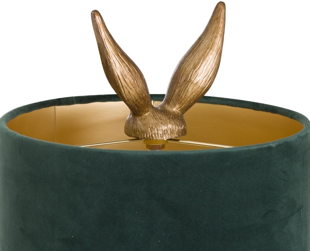 Hare Table Lamp - Antique Gold - Green Velvet Shade