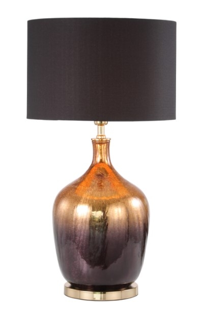 Table Lamp - Black Linen Shade - Gold and Black Glass