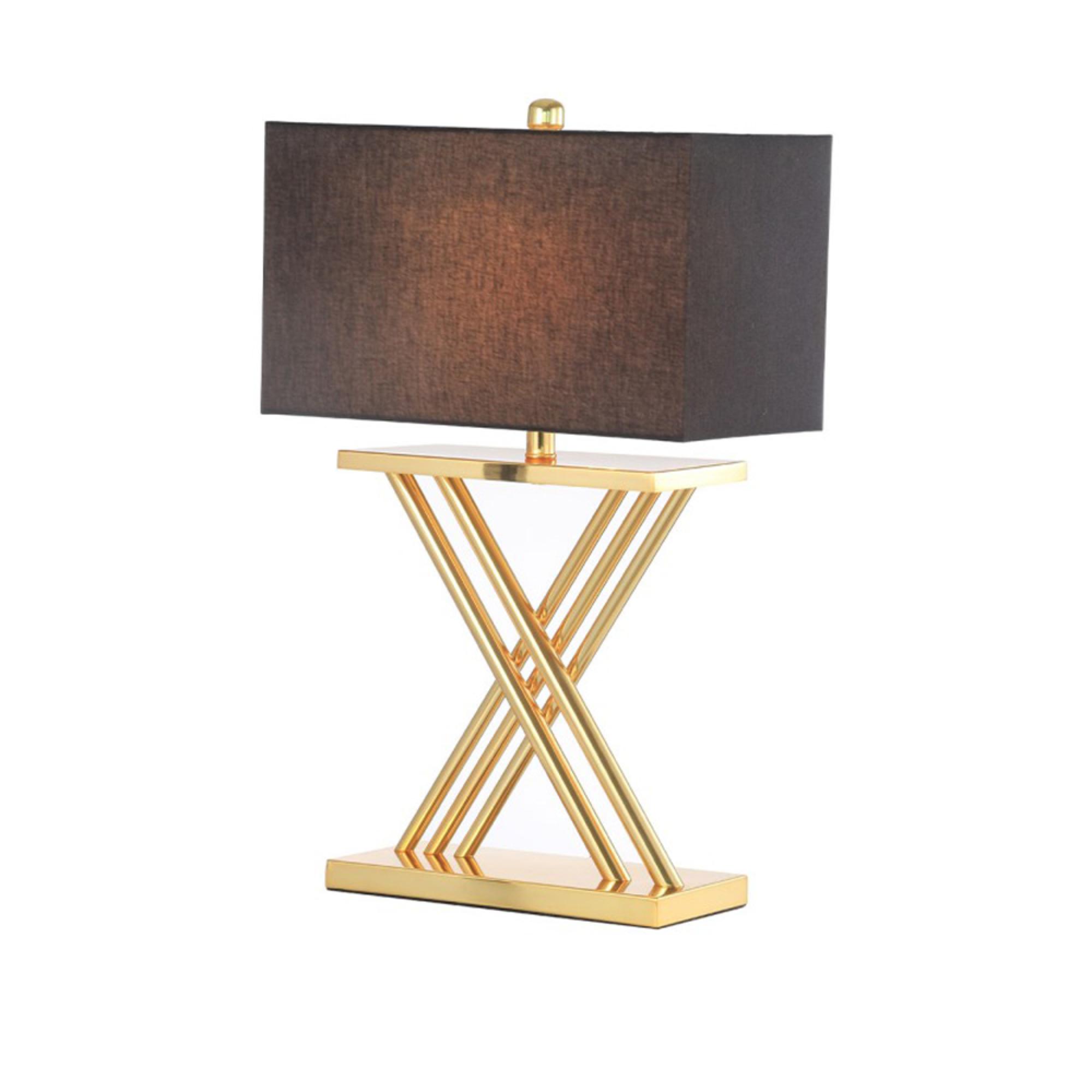 Table Lamp - Black Linen and Gold Metal