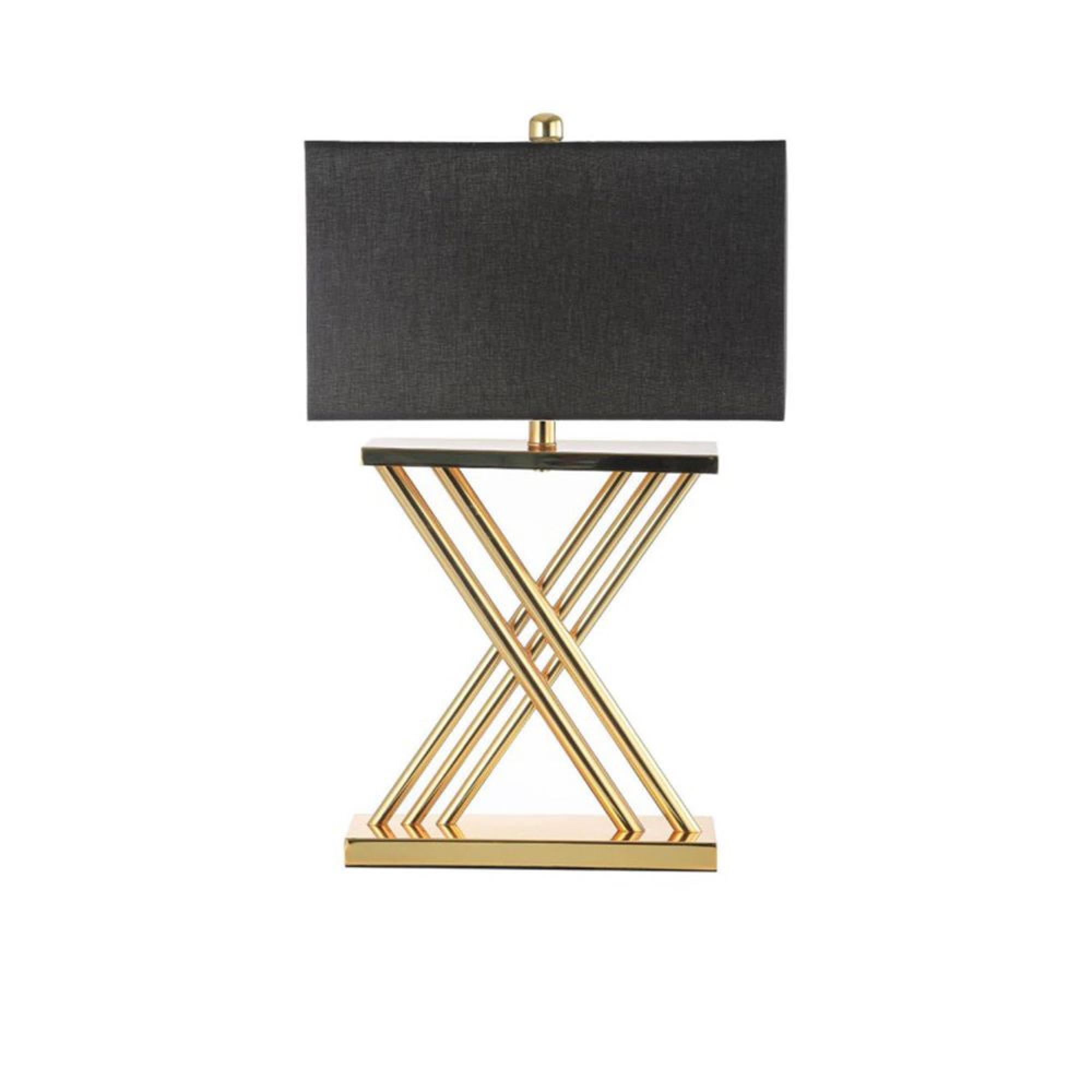 Table Lamp - Black Linen and Gold Metal