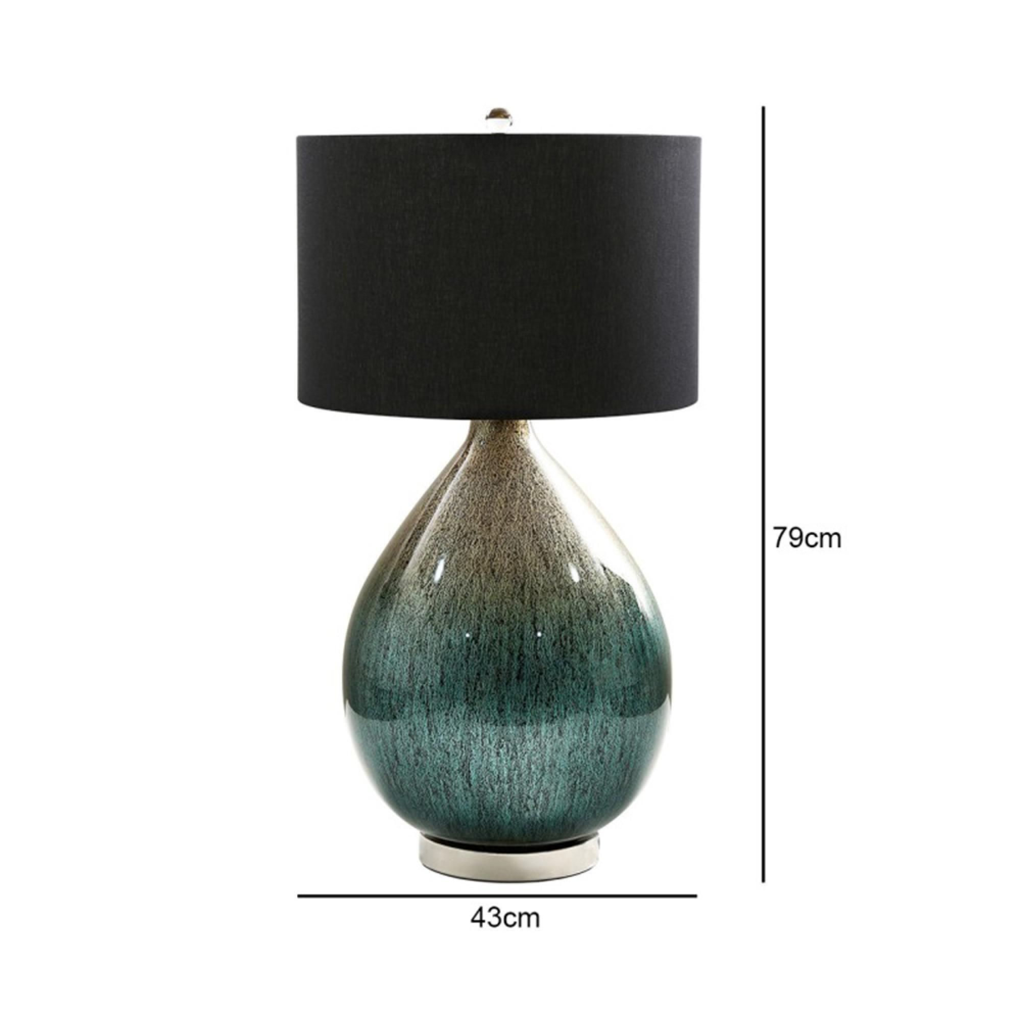 Table Lamp - Black Linen and Green Abstract Glass