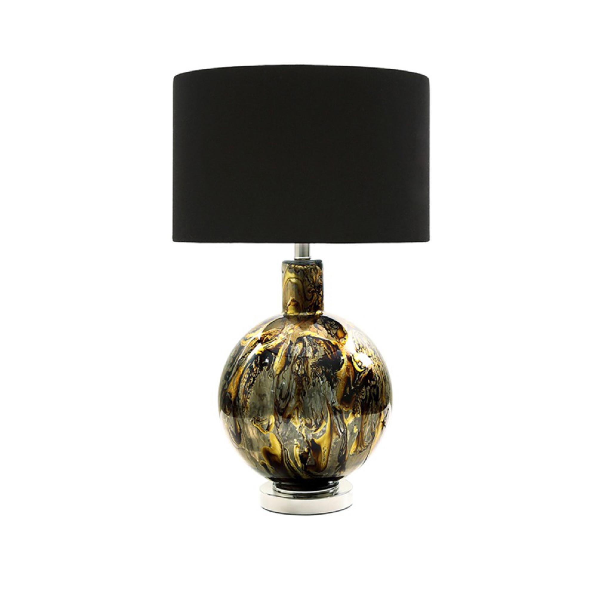 Table Lamp - Black Velvet Fabric - Gold Glass