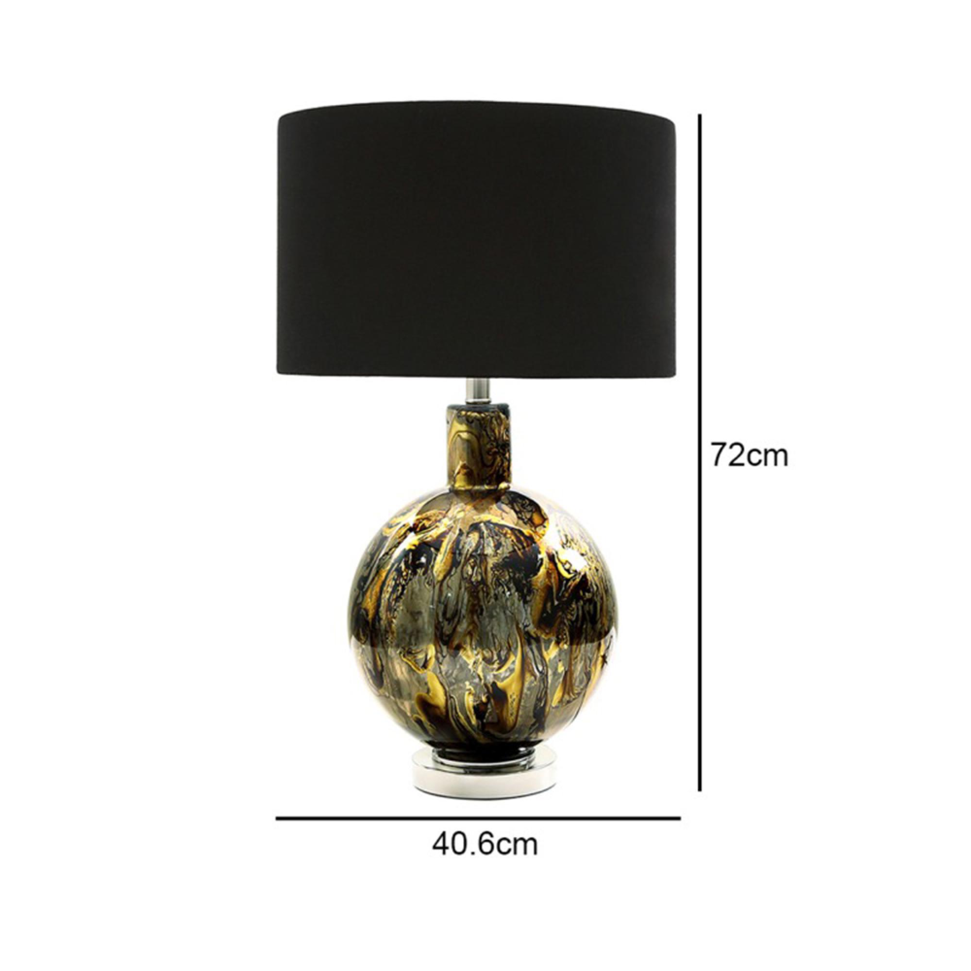Table Lamp - Black Velvet Fabric - Gold Glass