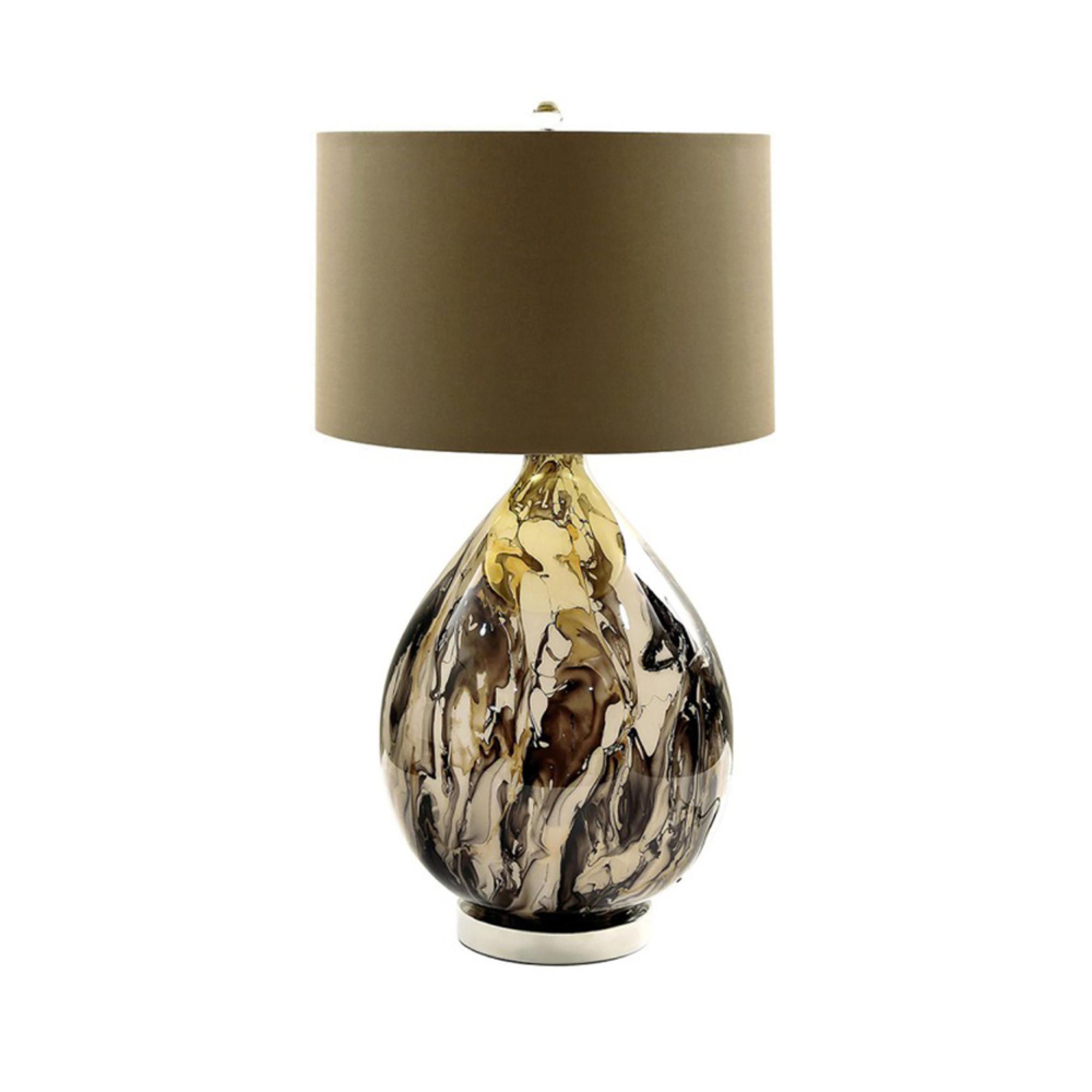 Table Lamp - Brown Linen and Gold Abstract Glass
