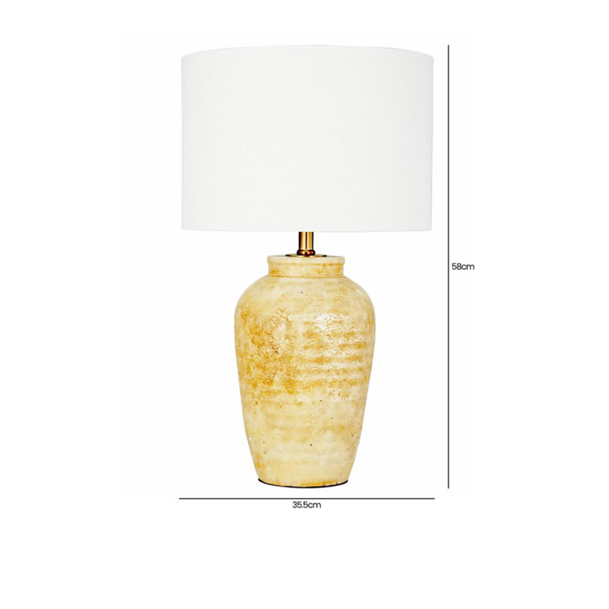 Table Lamp - Brown Travertine - Cream Polyresin