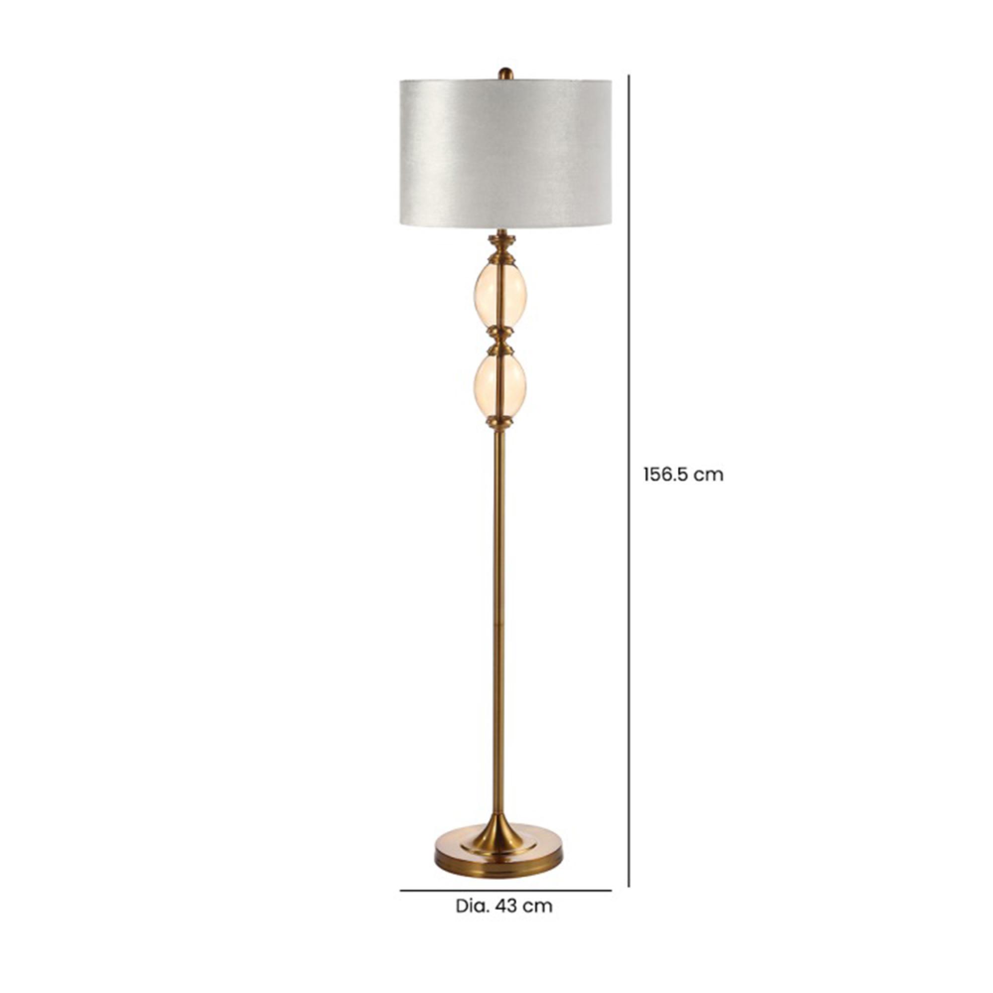 Floor Lamp - Cream Velvet Fabric - Amber Brown Glass