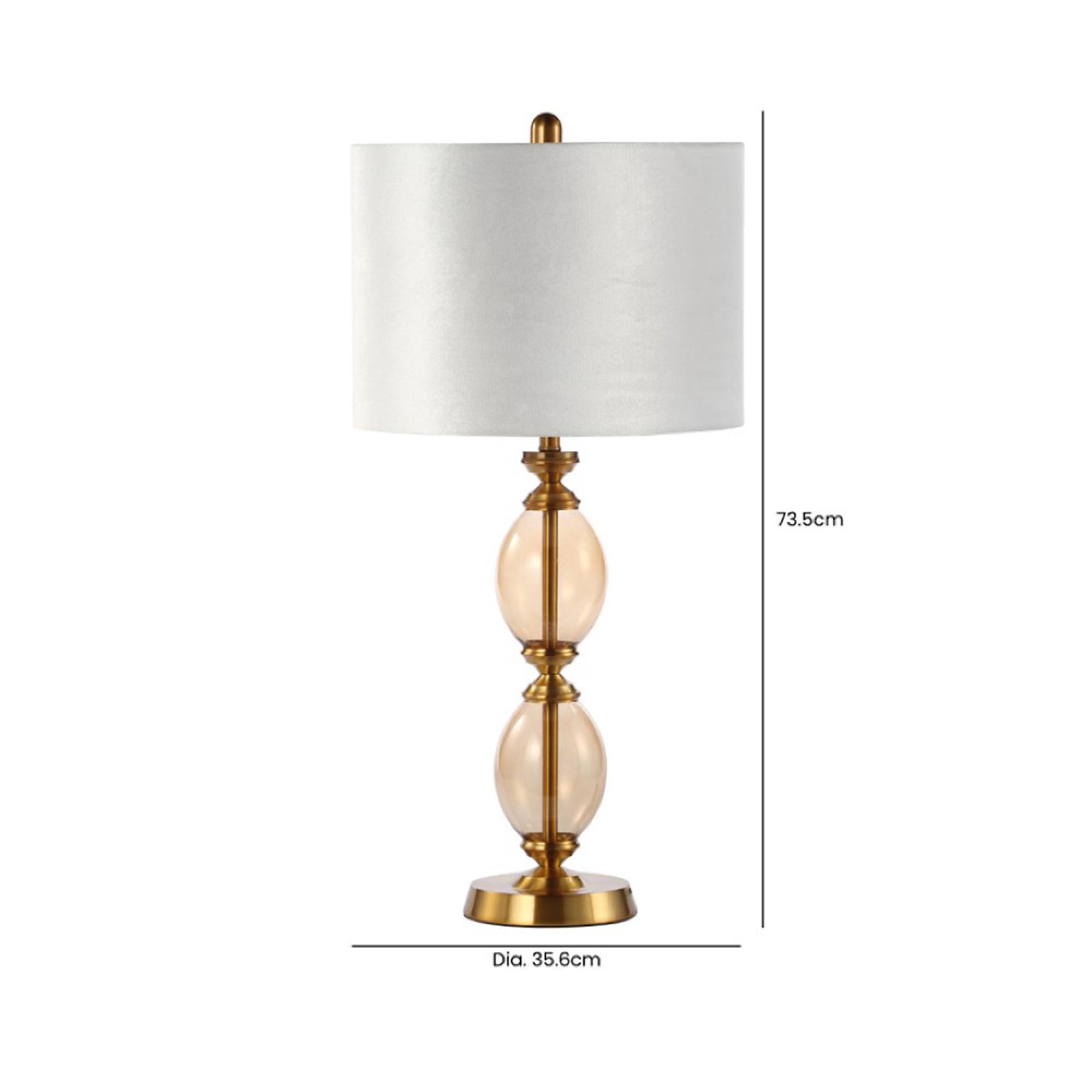 Table Lamp - Cream Velvet Fabric - Amber Brown Glass