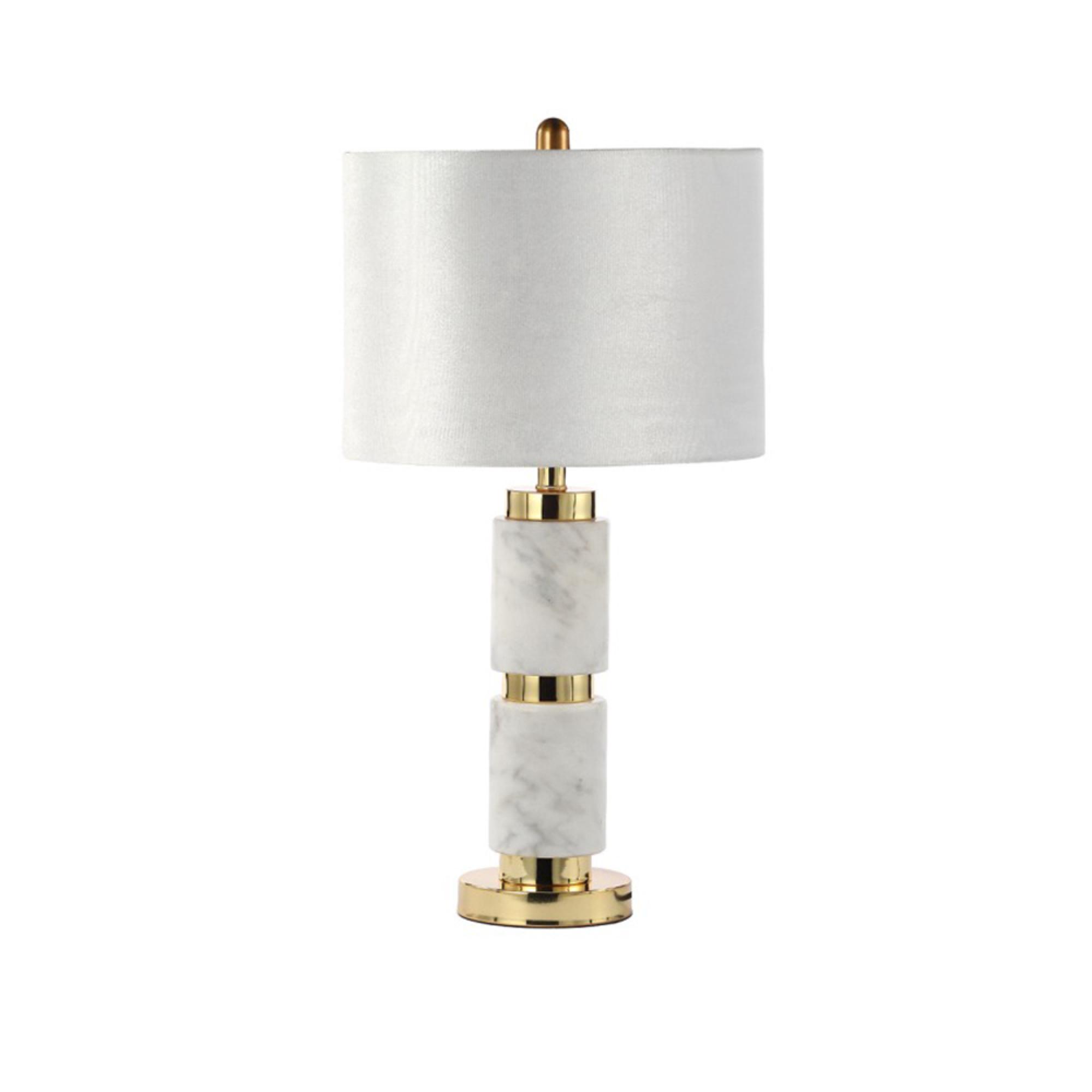 Table Lamp - Cream Velvet Fabric - White Marble