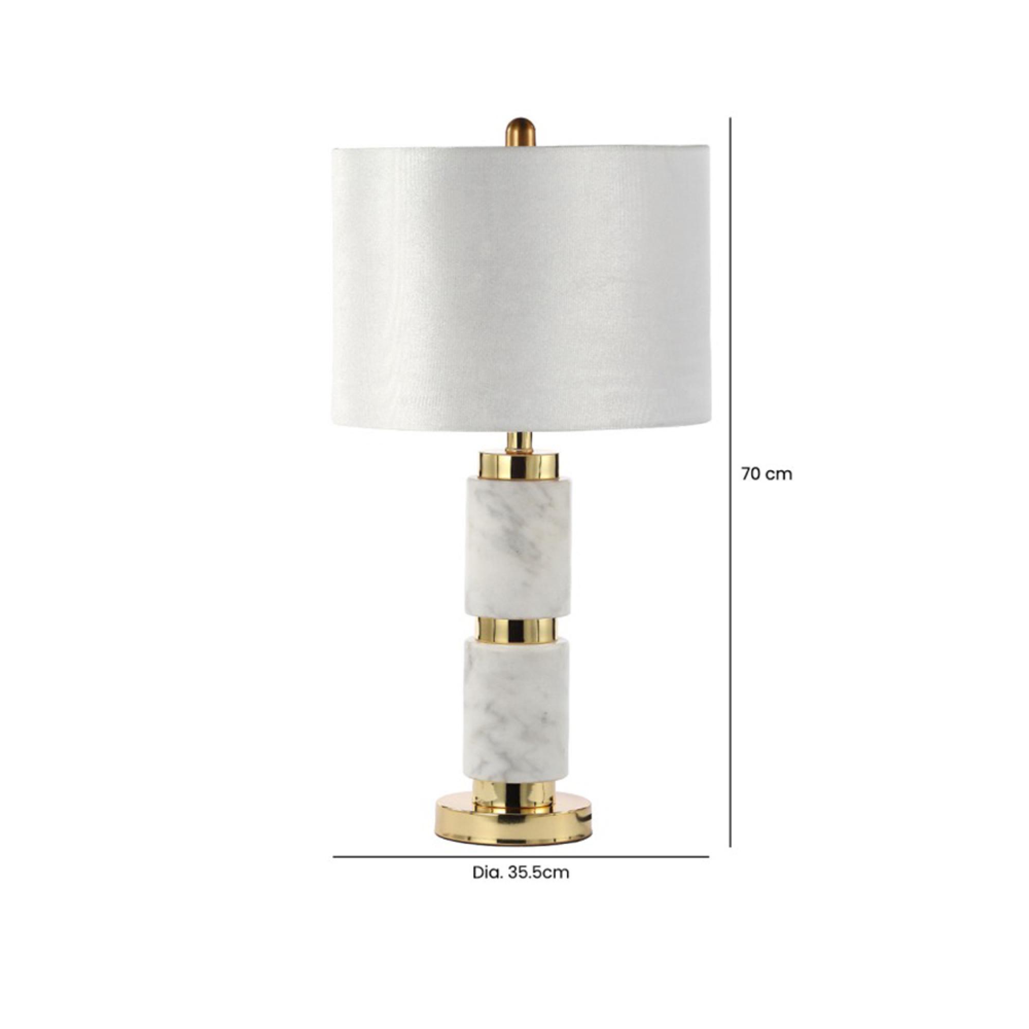 Table Lamp - Cream Velvet Fabric - White Marble