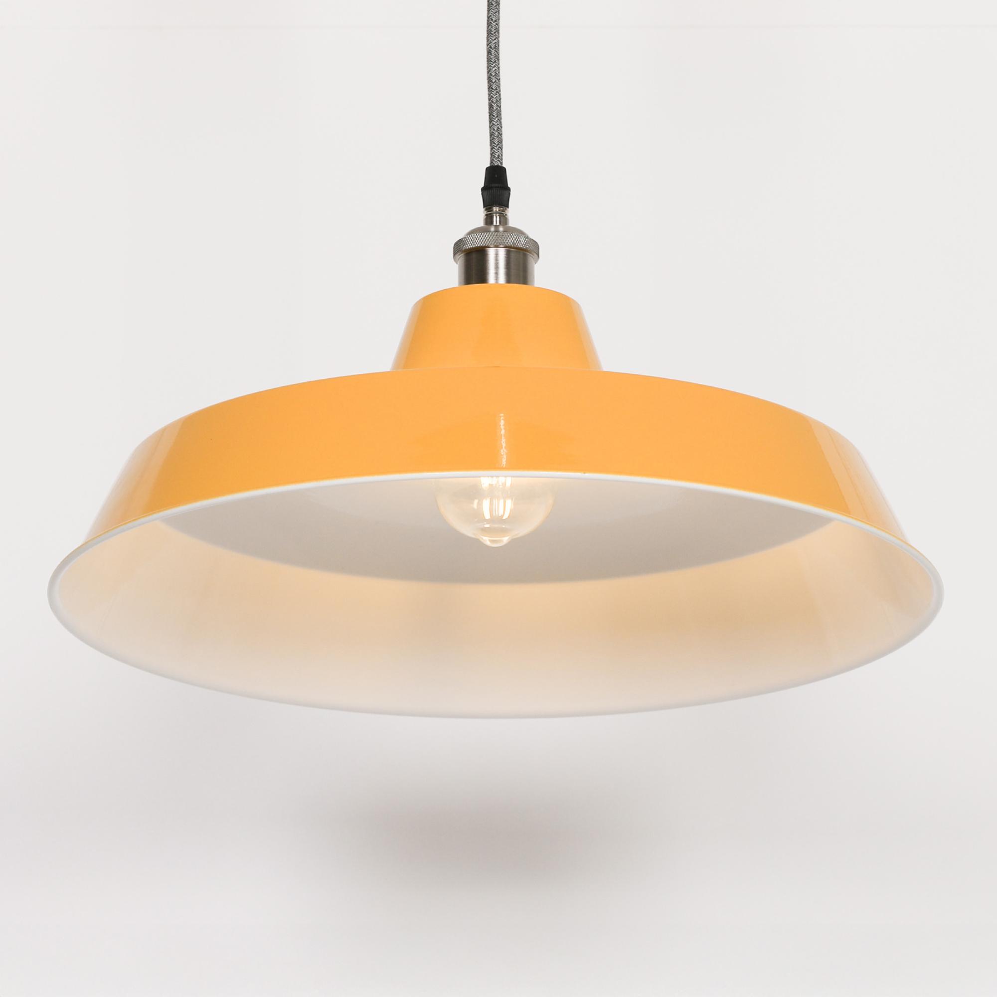 Factory Style Pendant Light - Mustard Yellow Painted Metal - 46cm