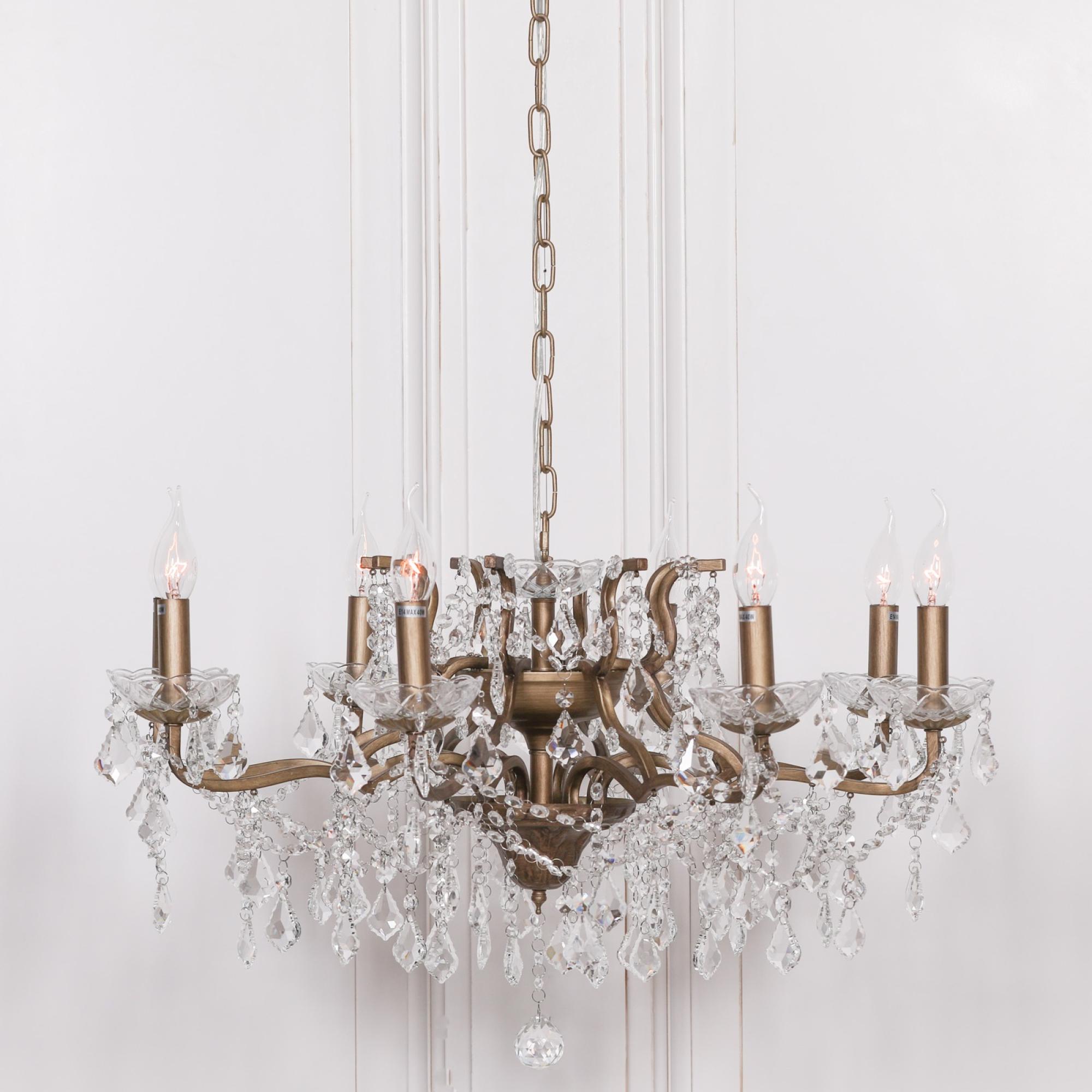 French Style Shallow Cut Glass Chandelier - Gold - 8 Branch