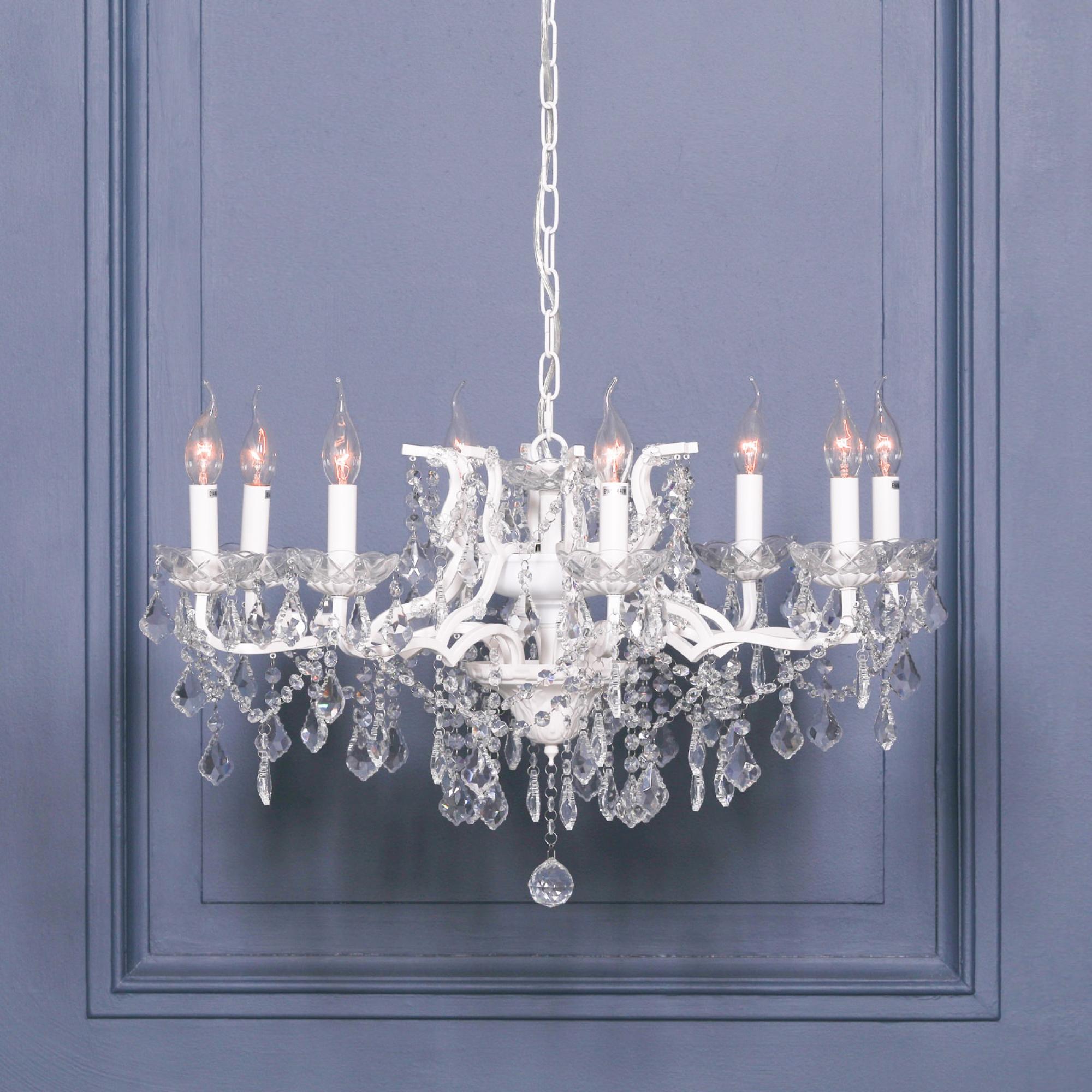 French Style Shallow Cut Glass Chandelier - White - 8 Branch