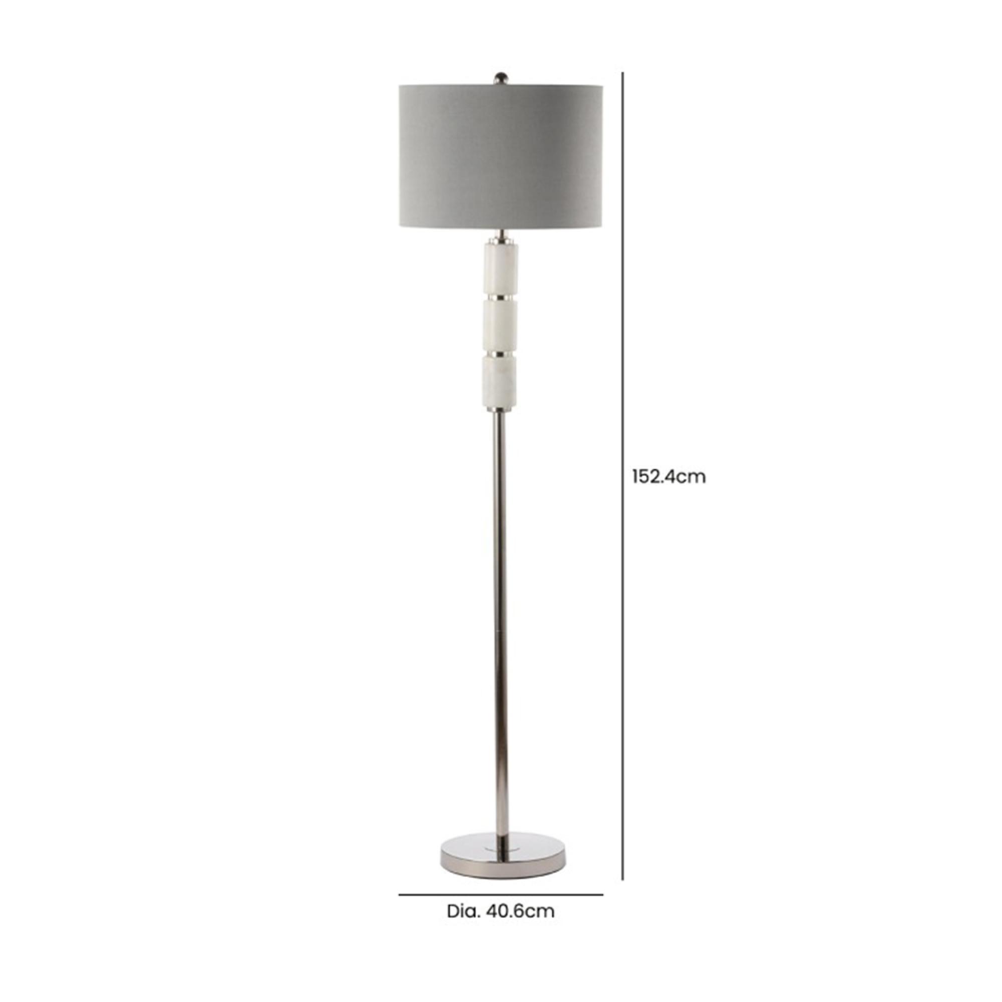 Floor Lamp - Grey Faux Silk and White Marble