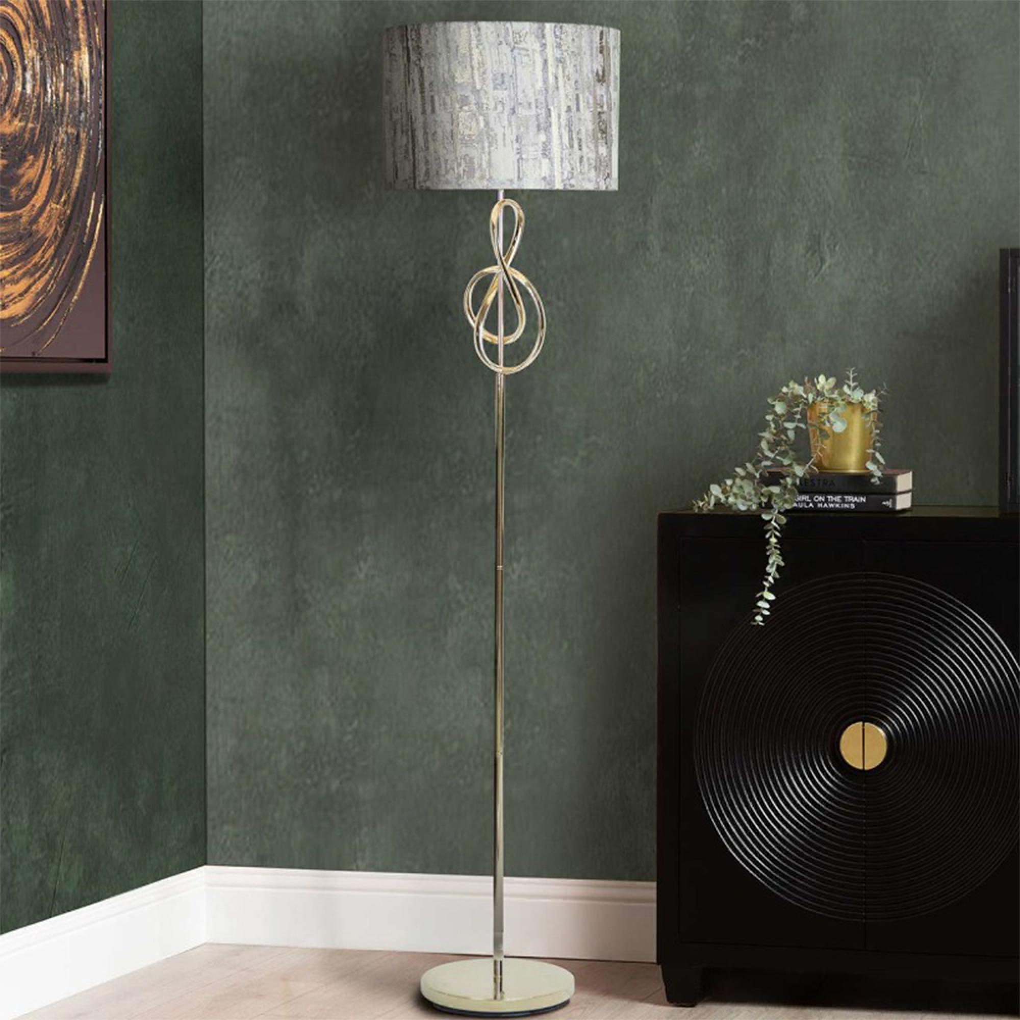Floor Lamp - Grey Linen and Gold Metal