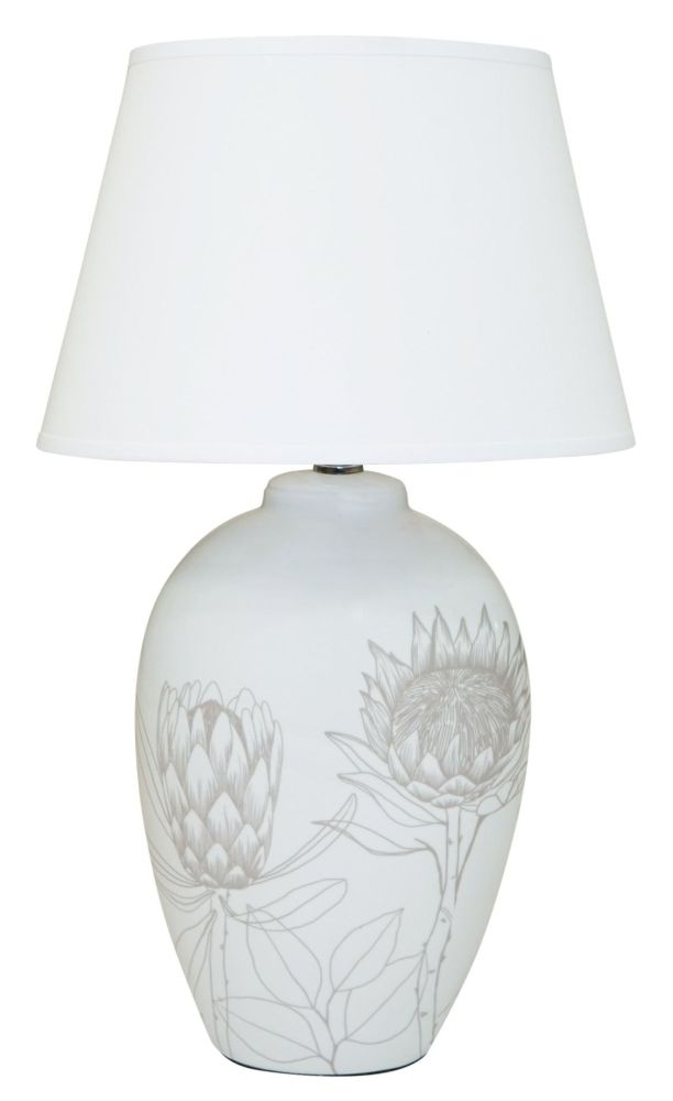 Serene Floral Ceramic Table Lamp - White