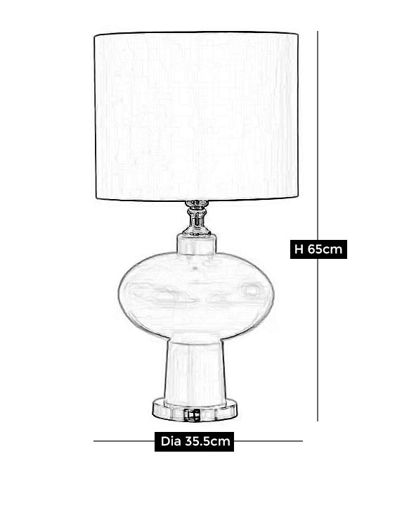 Table Lamp - Opal Grey Faux Silk Shade - Grey Glass