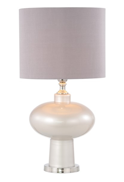 Table Lamp - Opal Grey Faux Silk Shade - Grey Glass