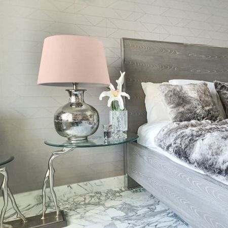 Table Lamp - Pink Velvet Shade - Nickel Plated