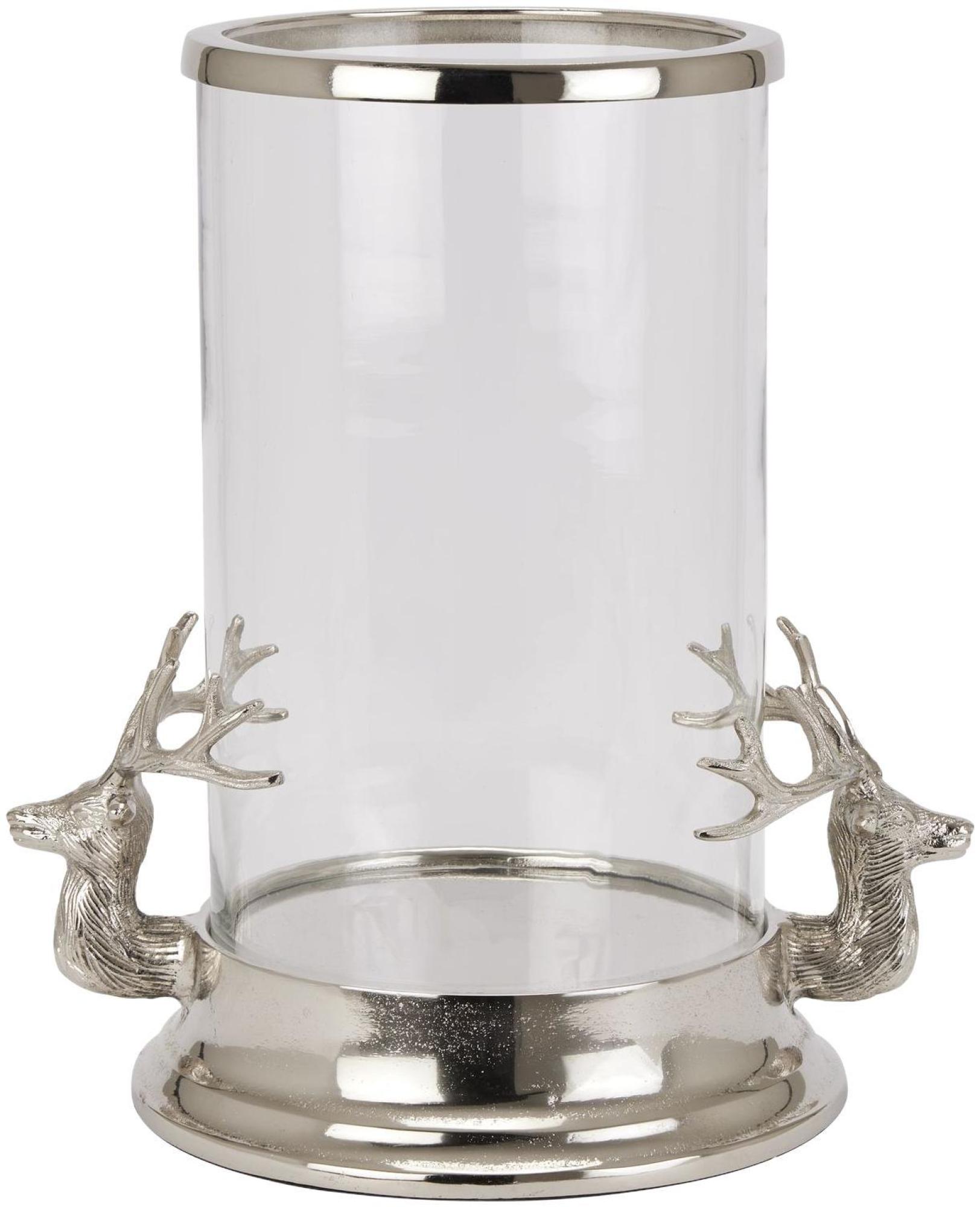 Silver Metal Stag Heads Hurricane Lantern