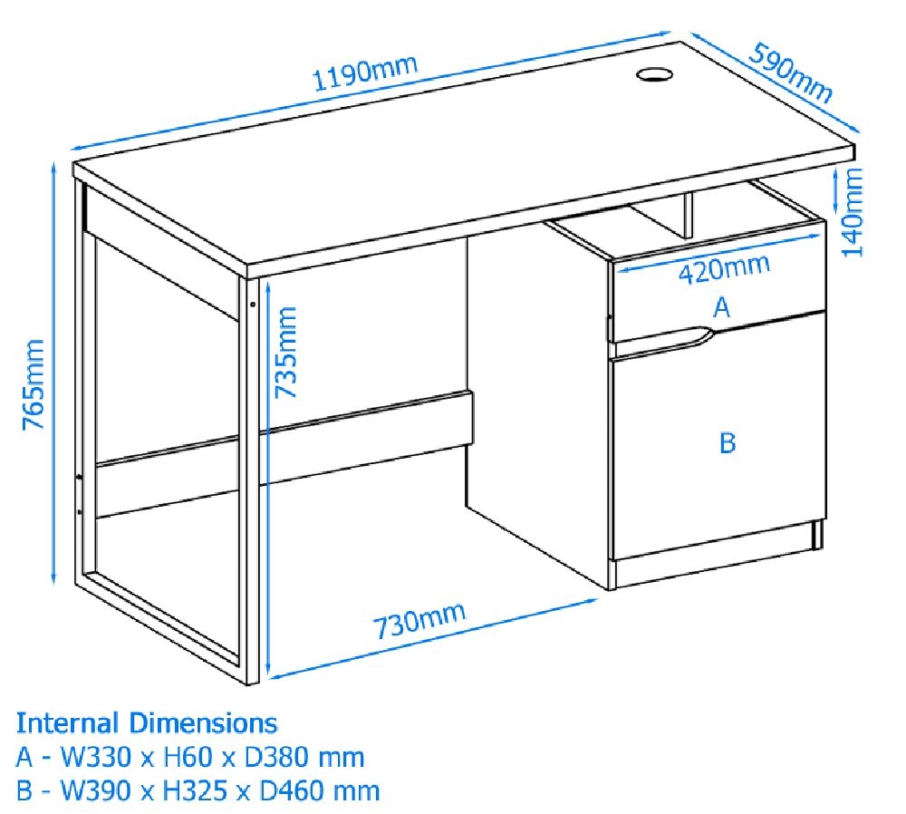 Bridport Home Office Desk - White - AW3130