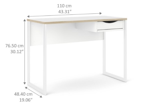 Function Plus White 1 Drawer Desk